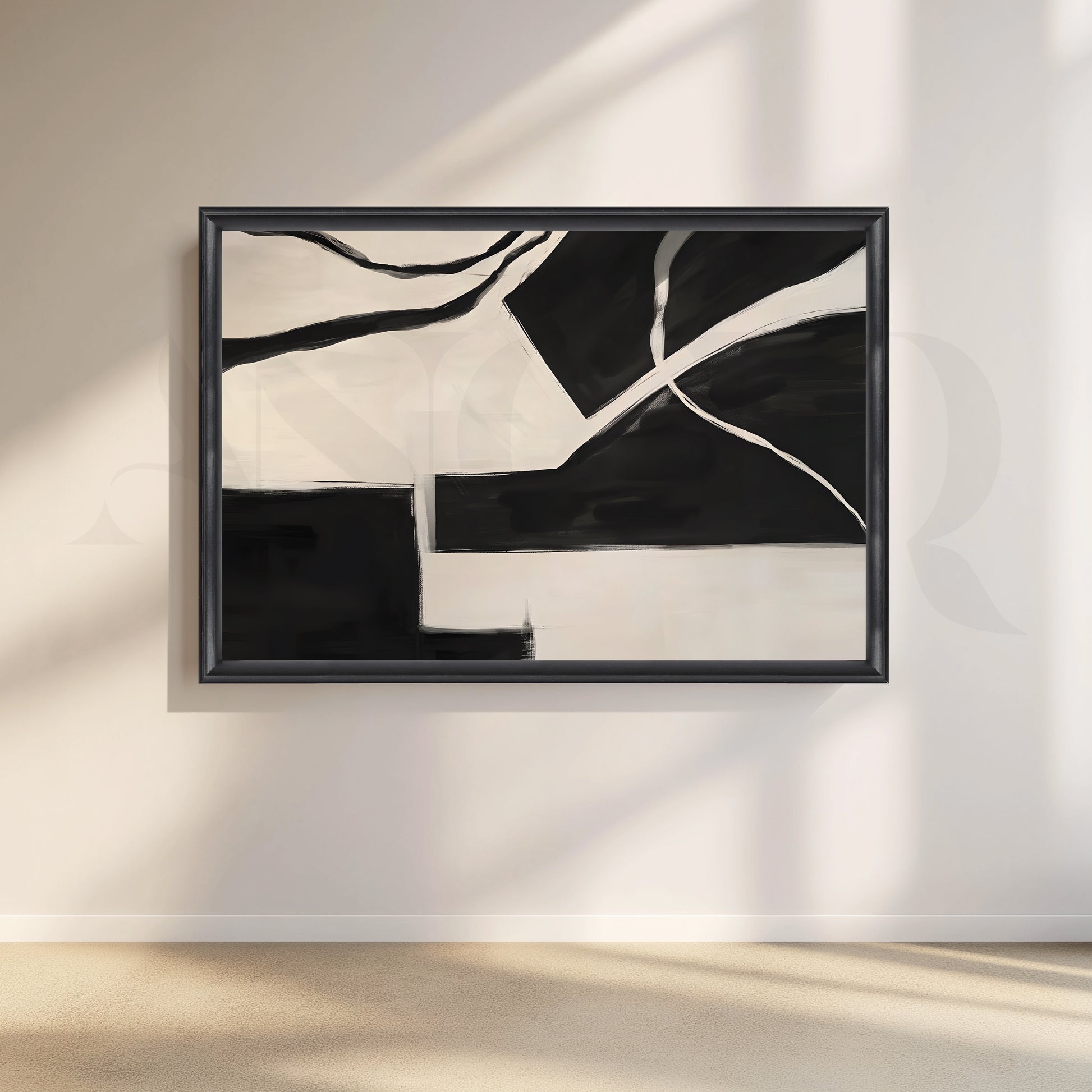 Black and White Abstract Canvas Artwork for Living Room