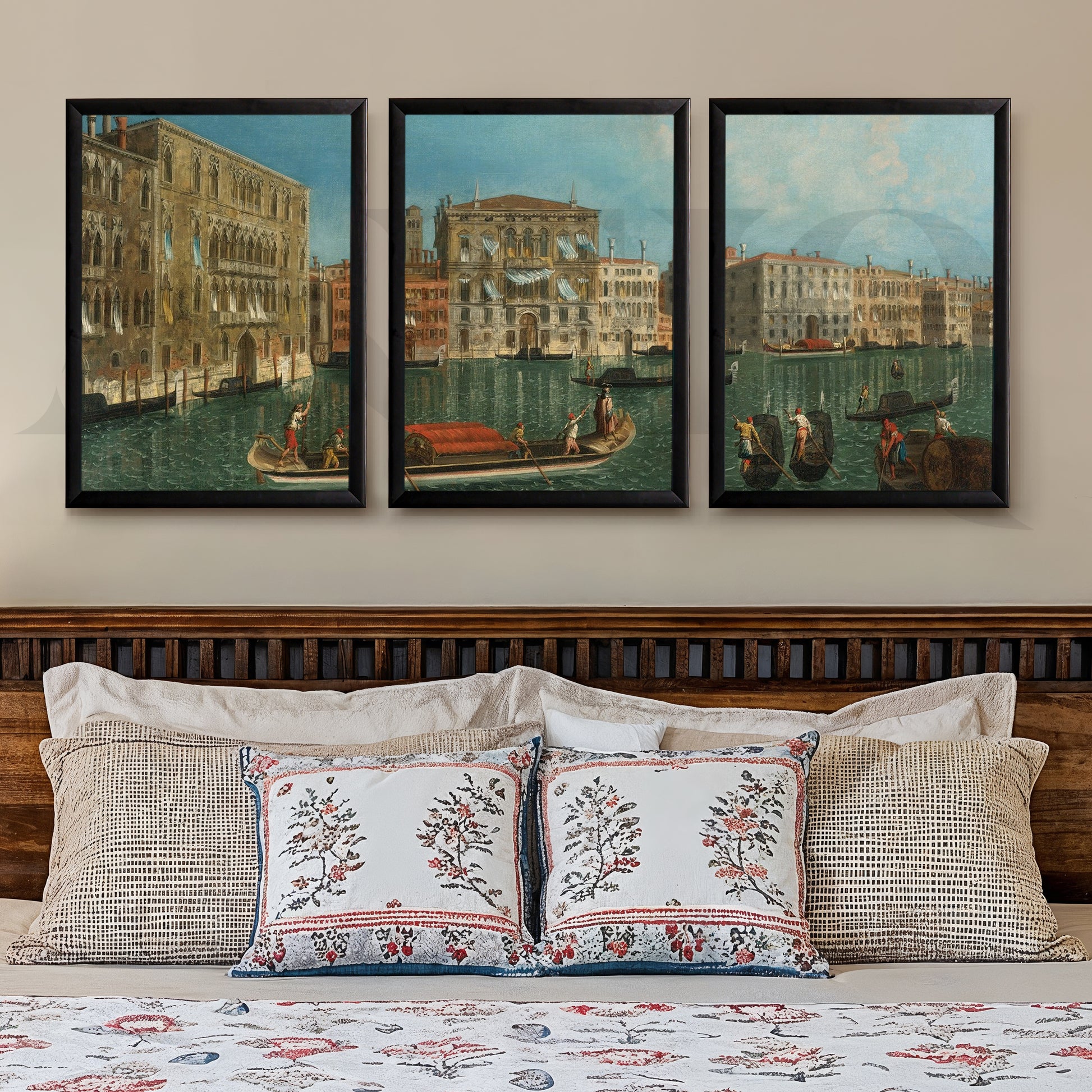 Venetian Canal Cityscape Gallery Wall – Set of 3 Classic European Artworks - 18 x 24 Inches for Stylish Bedroom