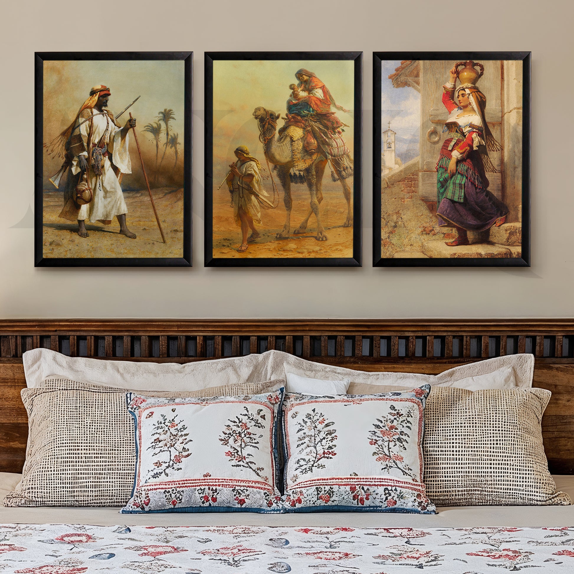 Vintage Desert Nomad Journey Gallery Wall – Set of 3 Classic Artworks - 18 x 24 Inches for Stylish Bedroom