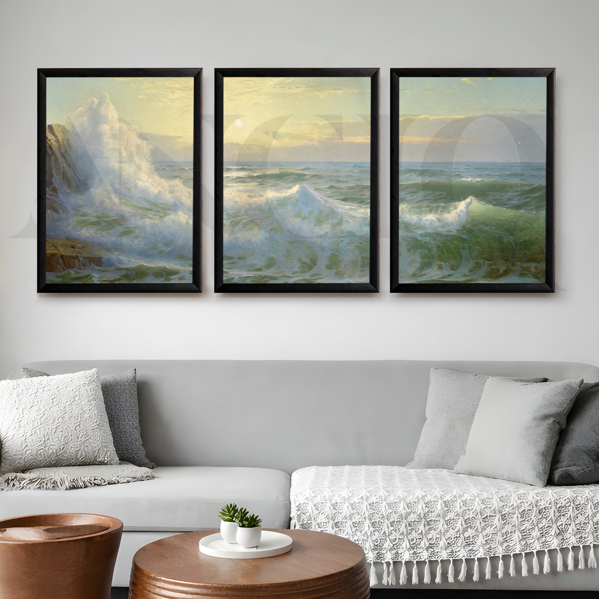 Ocean Waves Seascape Gallery Wall – Set of 3 Classic Coastal Artworks - 18 x 24 Inches for Living Room