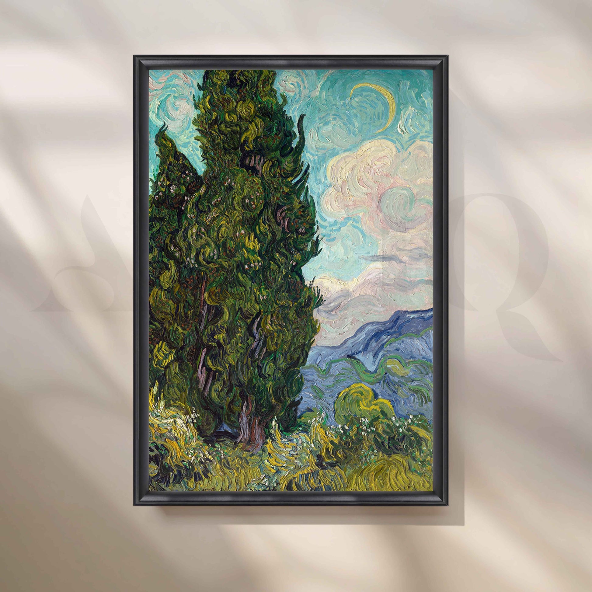 Impressionist Cypress Landscape Canvas Artwork for Office/Study Room
