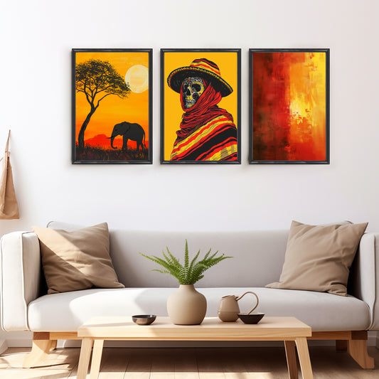 African Sunset Soul Gallery Wall – Set of 3 Artworks