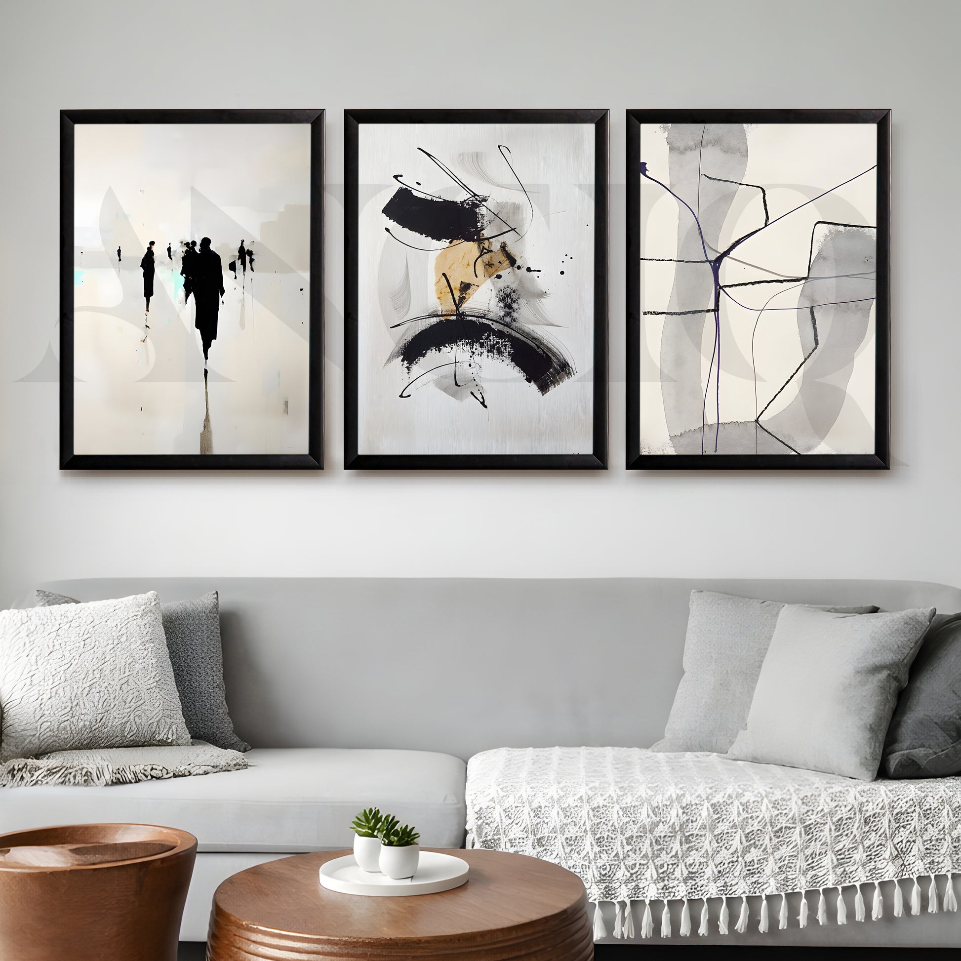 Minimal Ink Expressions Gallery Wall – Set of 3 Modern Abstract Artworks - 18 x 24 Inches for Entryway/Hallway