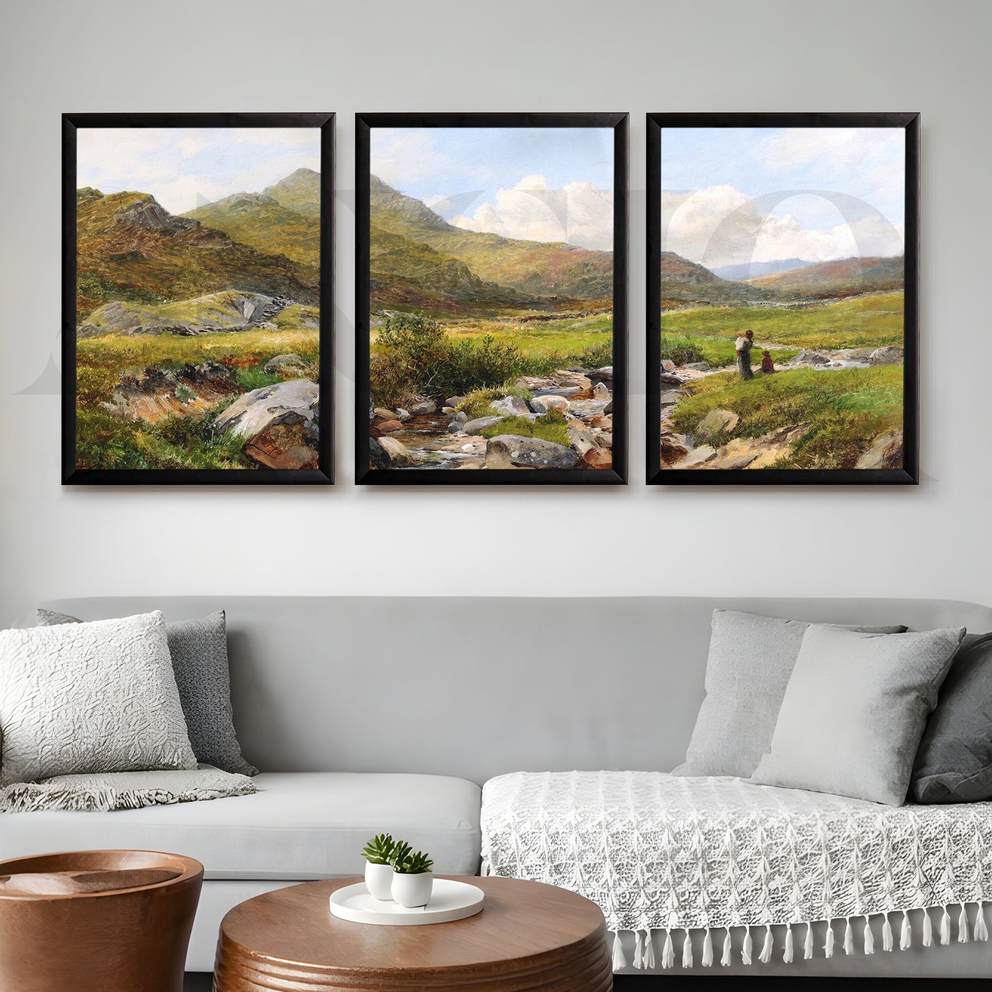 Highland Meadow Stream Gallery Wall – Set of 3 Classic Artworks - 18 x 24 Inches for Living Room