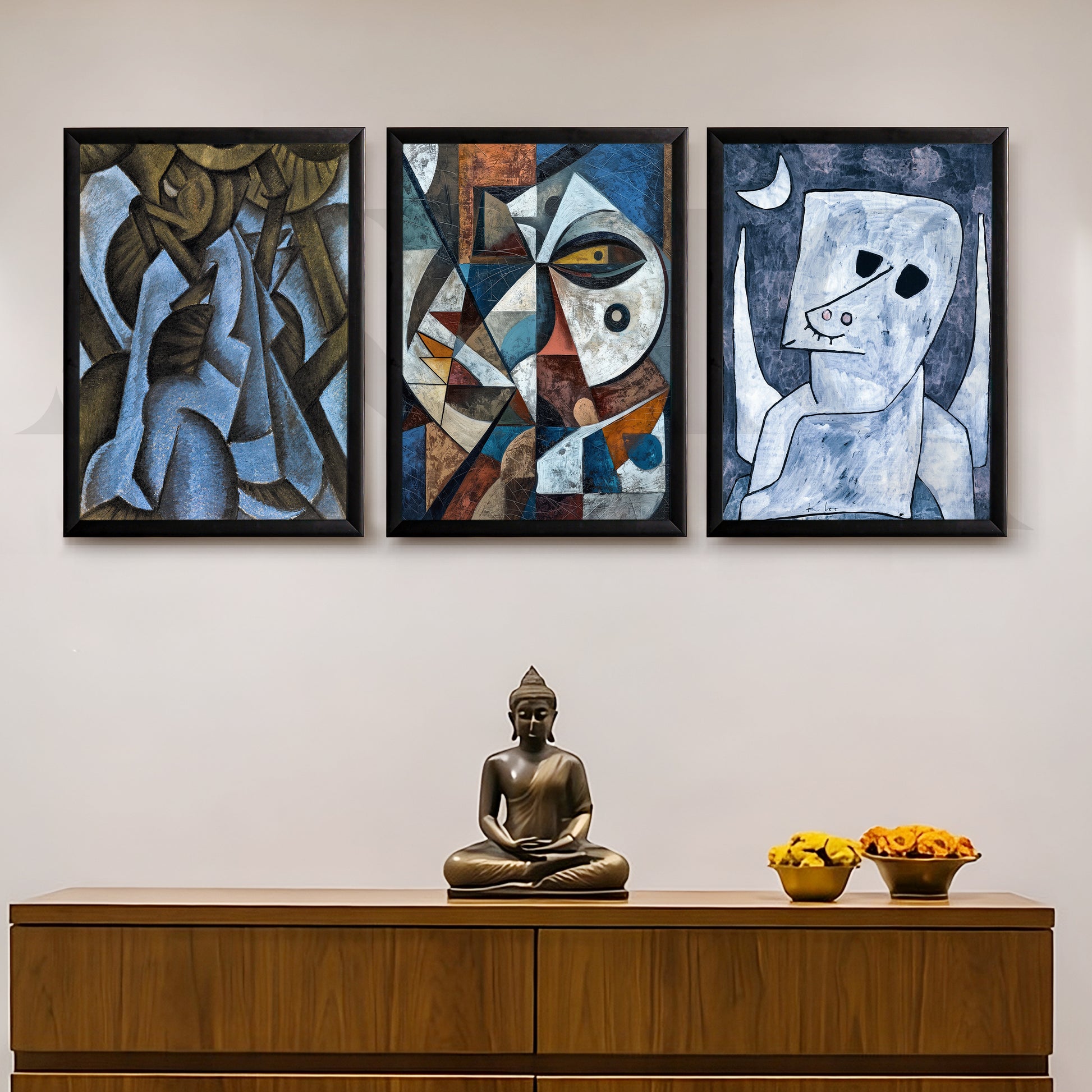 Avant-Garde Cubist Portrait Gallery Wall – Set of 3 Modern Artworks - 18 x 24 Inches for Entryway/Hallway