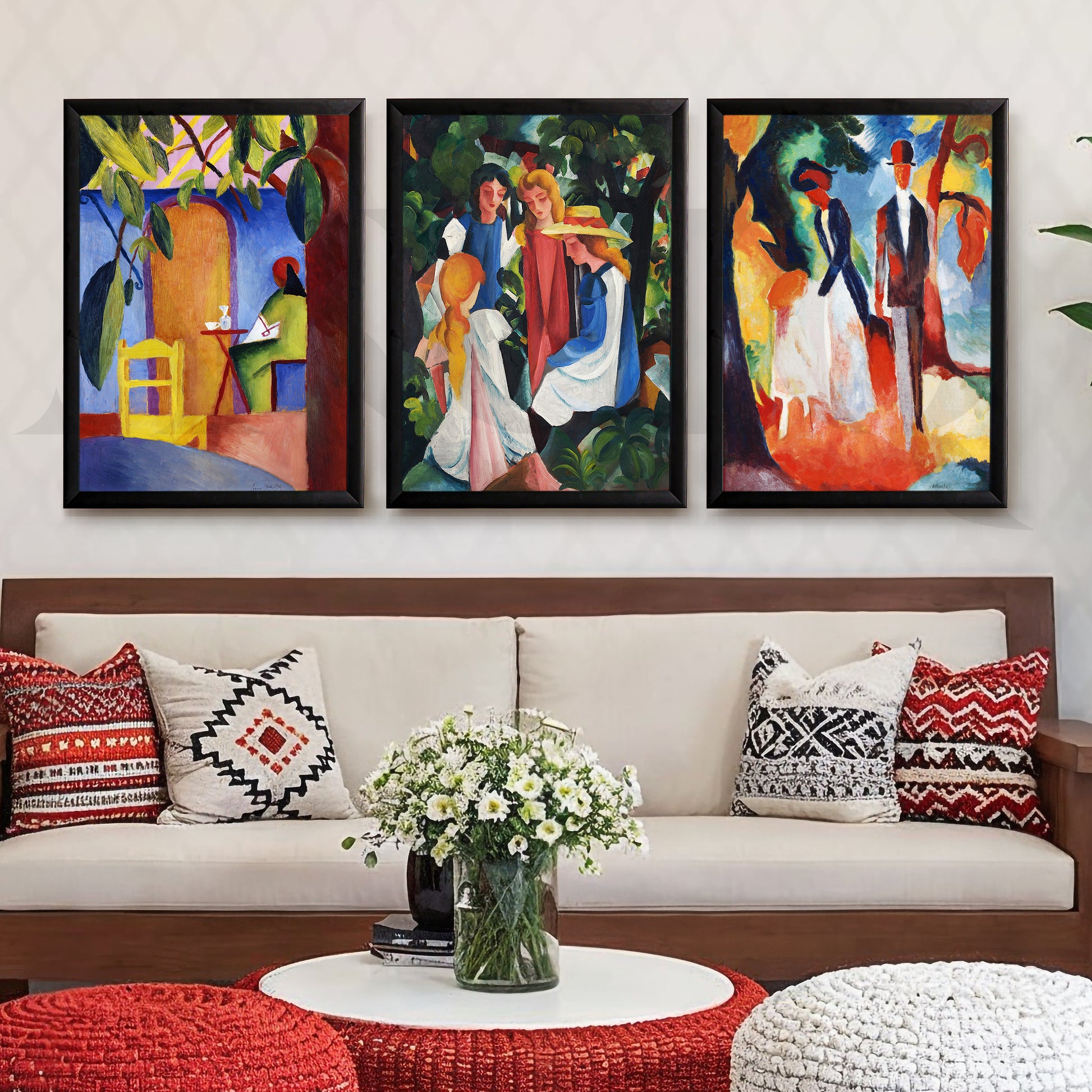 Expressionist Garden Scenes Gallery Wall – Set of 3 Modern Artworks - 18 x 24 Inches for Living Room
