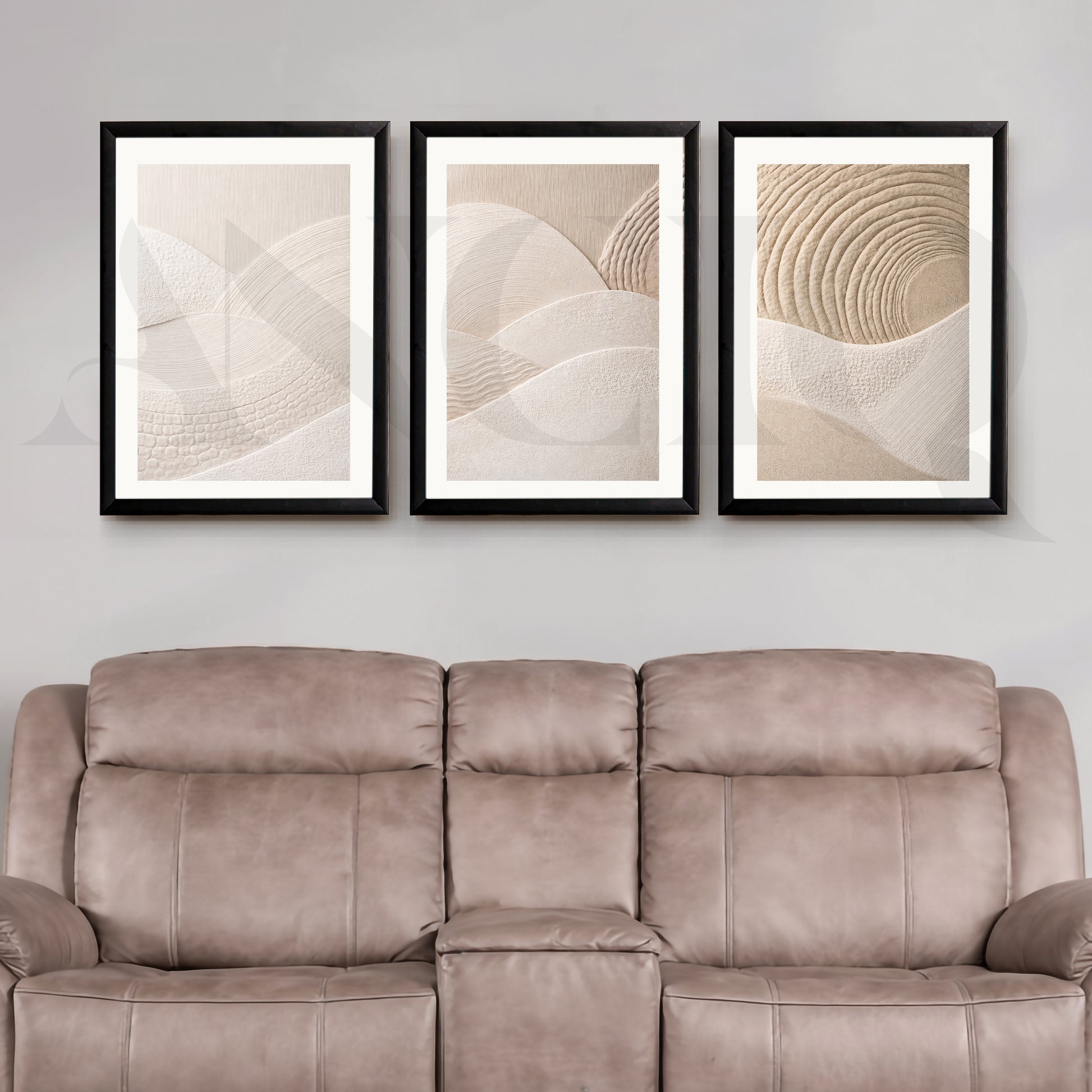 Neutral Textured Abstract Terrain Gallery Wall – Set of 3 Minimal Artworks - 18 x 24 Inches for Living Room