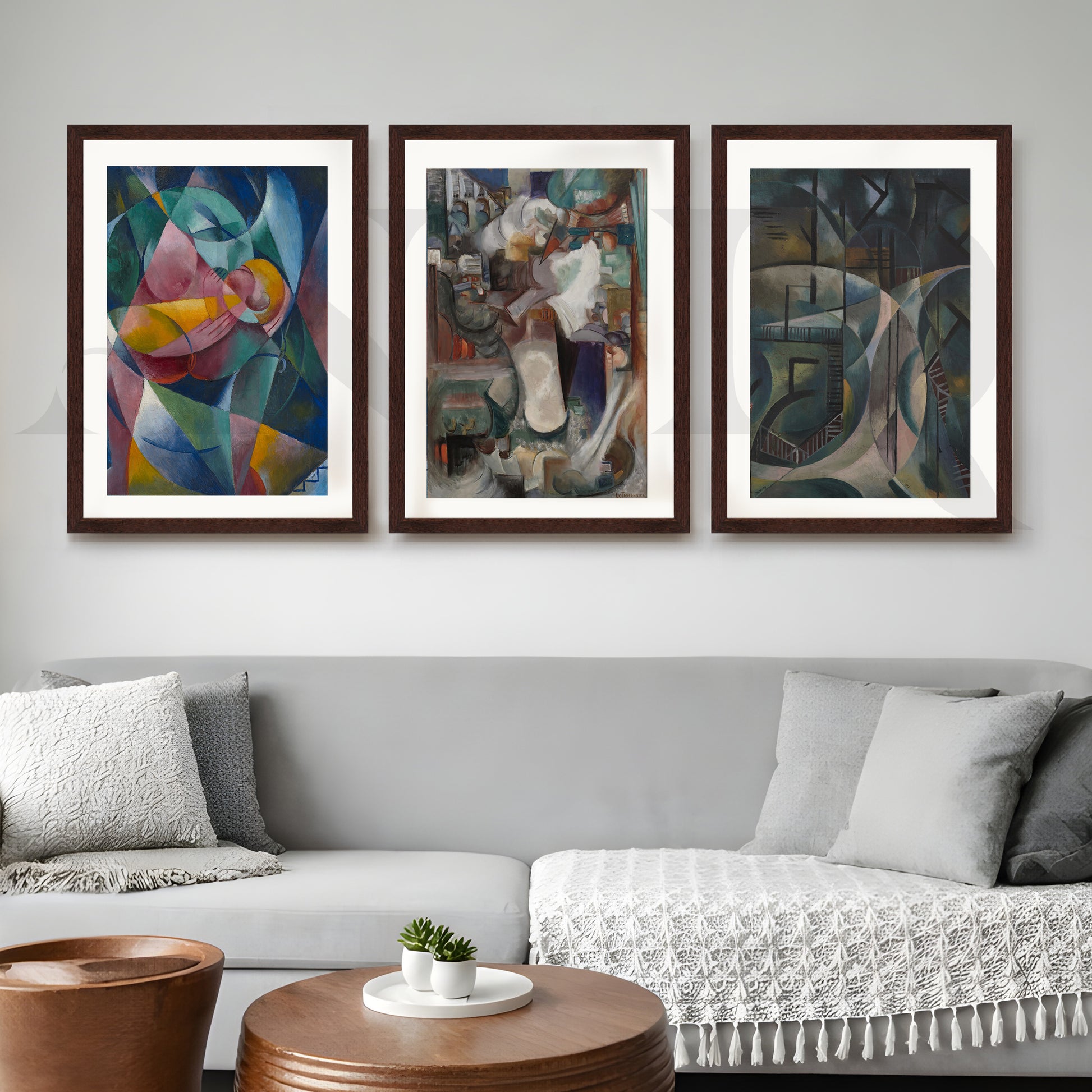 Modern Cubist Expression Gallery Wall – Set of 3 Abstract Artworks - 18 x 24 Inches for Living Room