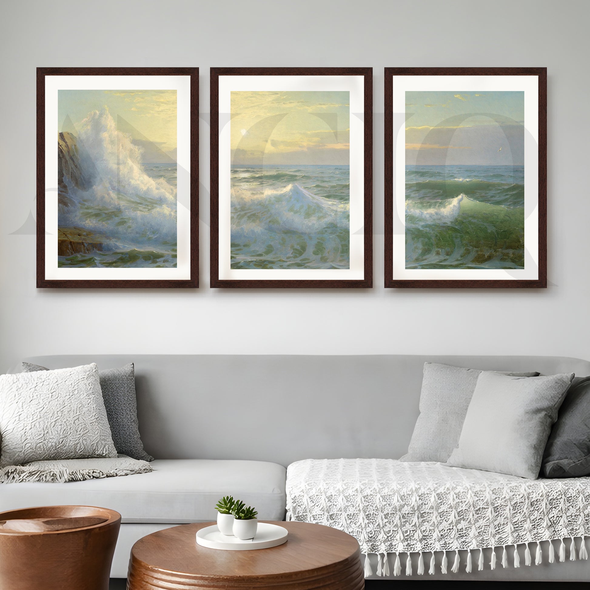 Ocean Waves Seascape Gallery Wall – Set of 3 Classic Coastal Artworks - 18 x 24 Inches for Living Room