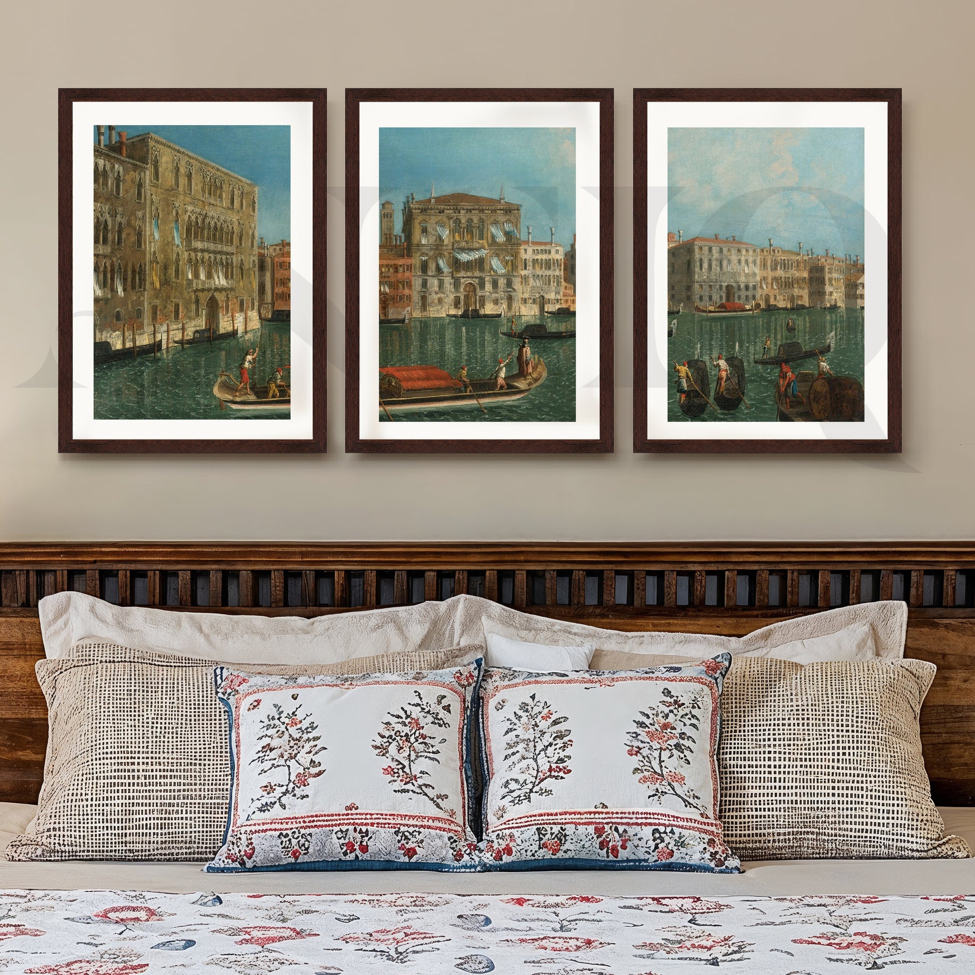 Venetian Canal Cityscape Gallery Wall – Set of 3 Classic European Artworks - 18 x 24 Inches for Stylish Bedroom