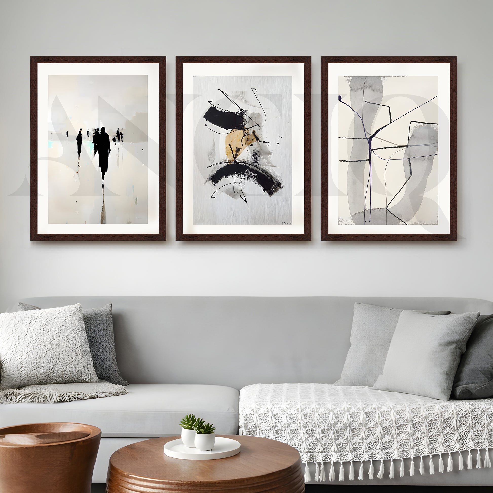 Minimal Ink Expressions Gallery Wall – Set of 3 Modern Abstract Artworks - 18 x 24 Inches for Entryway/Hallway
