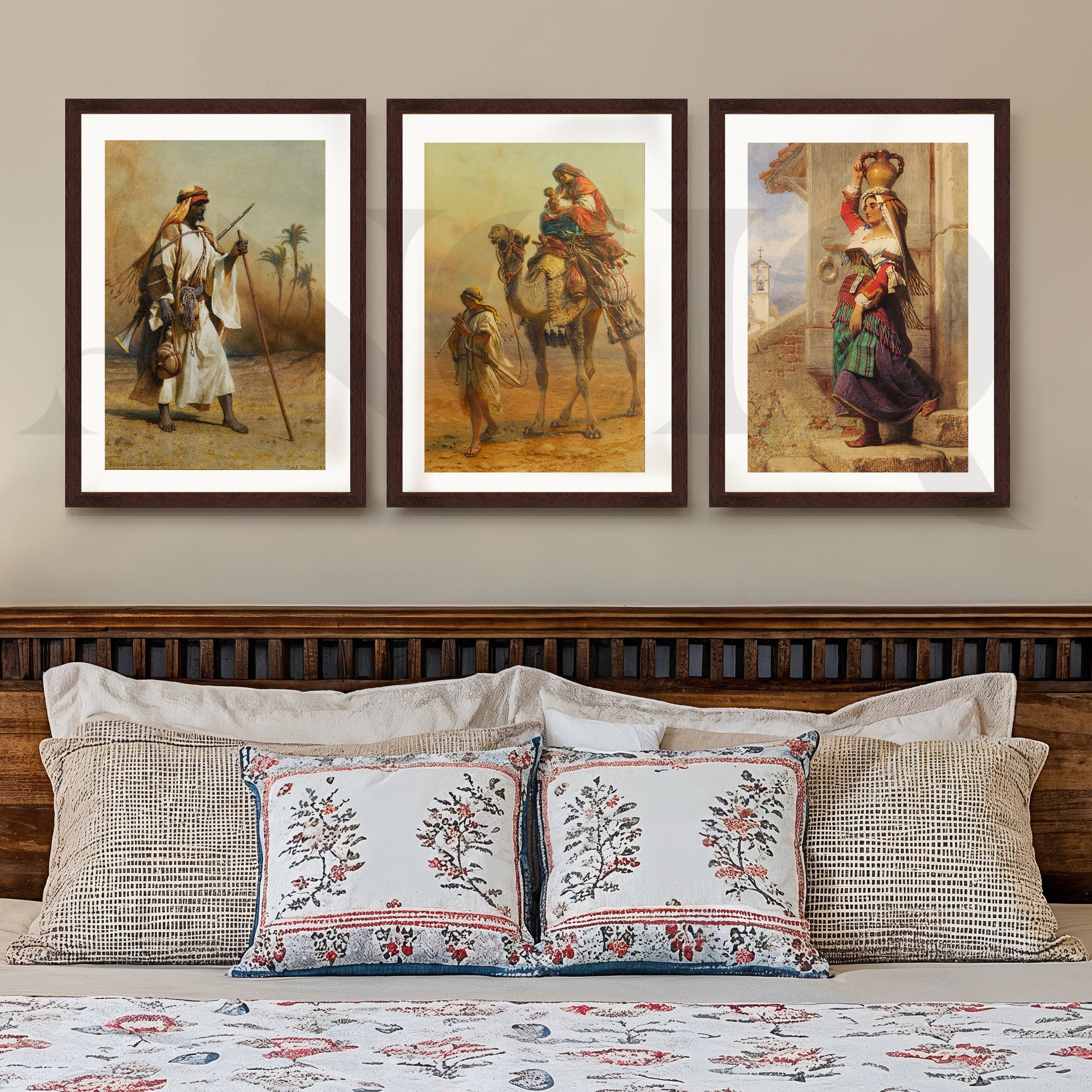 Vintage Desert Nomad Journey Gallery Wall – Set of 3 Classic Artworks - 18 x 24 Inches for Stylish Bedroom