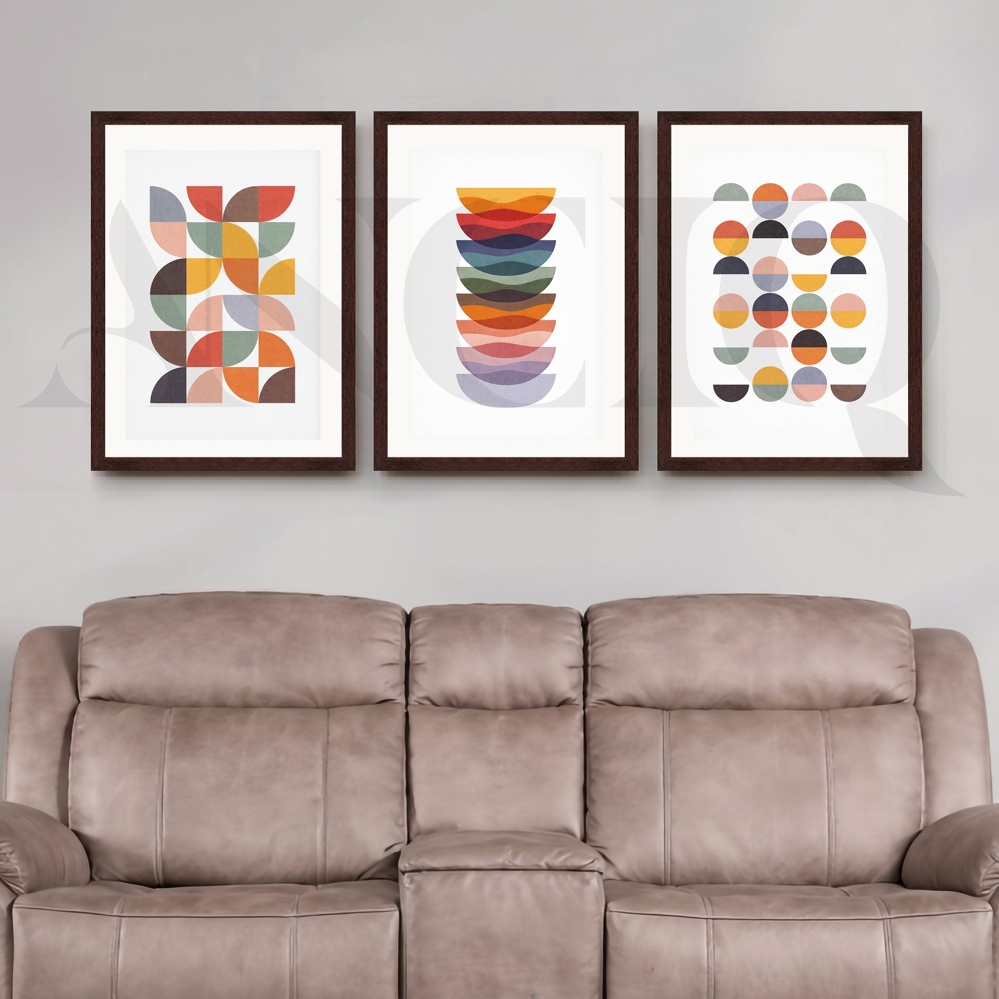 Retro Geometric Harmony Gallery Wall – Set of 3 Modern Abstract Artworks - 18 x 24 Inches for Living Room