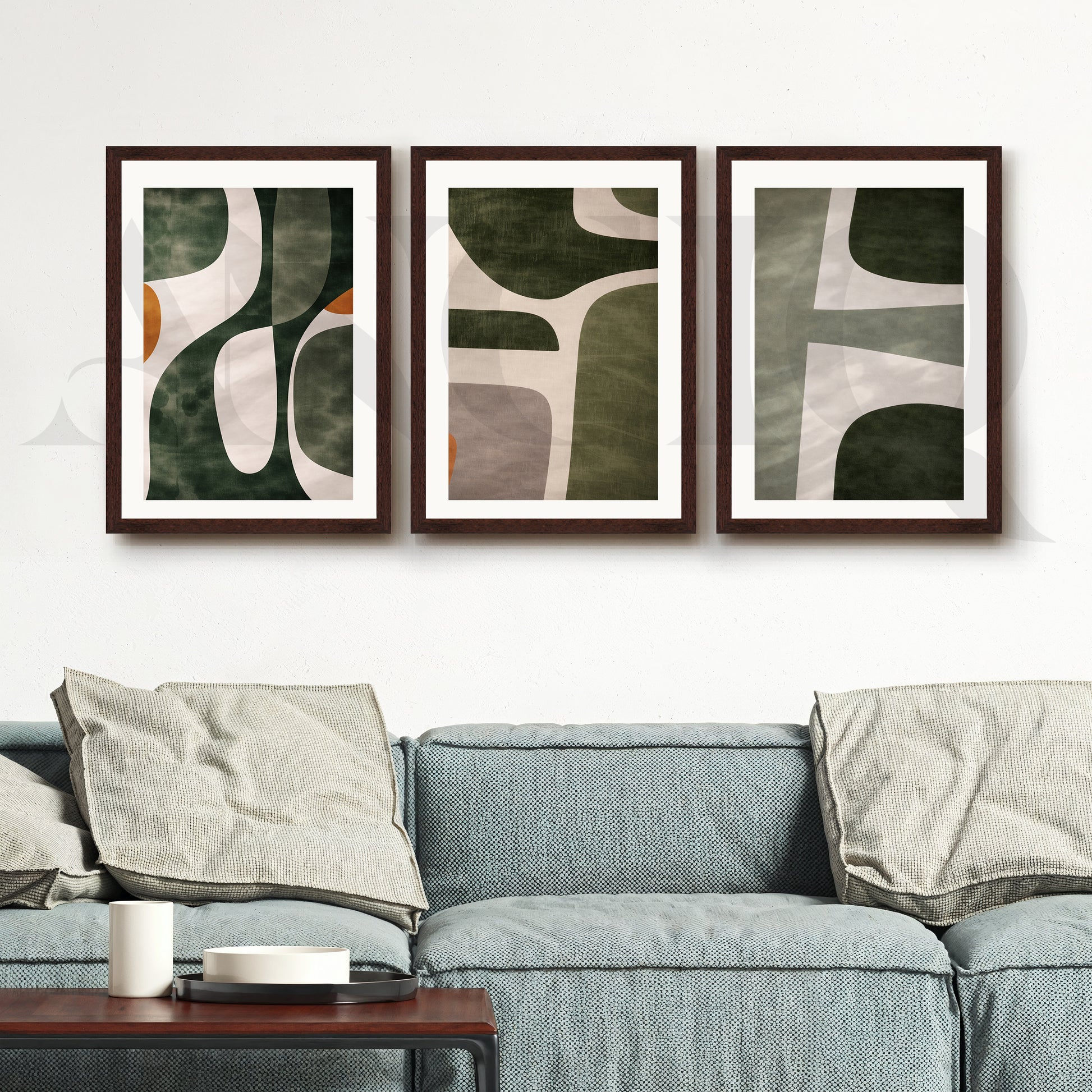 Organic Forms Abstract Gallery Wall – Set of 3 Contemporary Artworks - 18 x 24 Inches for Living Room