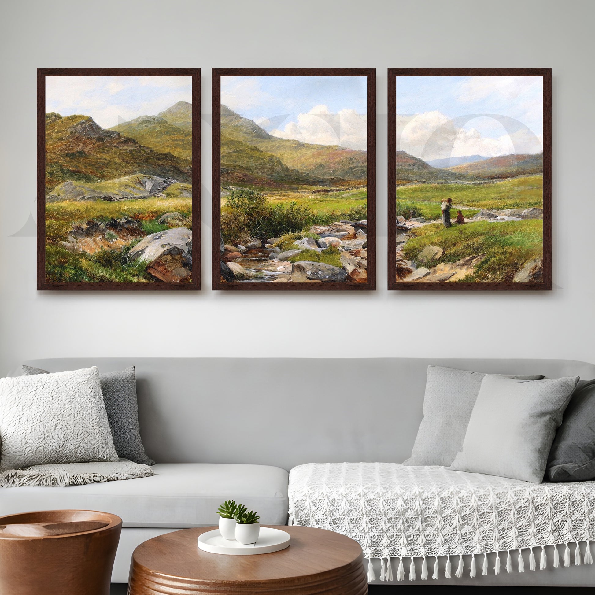 Highland Meadow Stream Gallery Wall – Set of 3 Classic Artworks - 18 x 24 Inches for Living Room