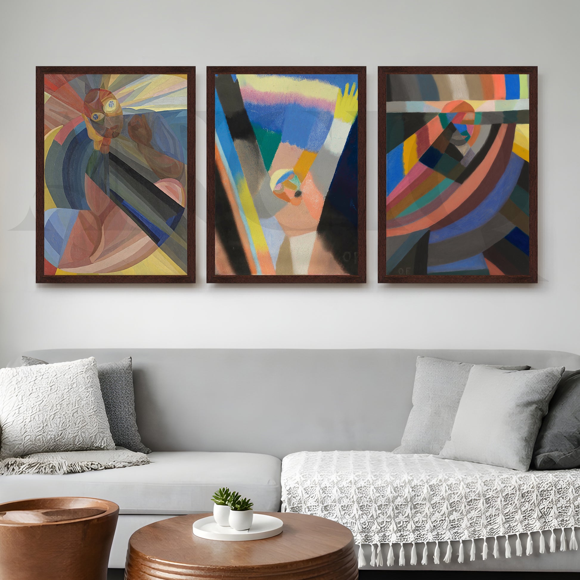 Color Spectrum Abstract Gallery Wall – Set of 3 Expressionist Artworks - 18 x 24 Inches for Living Room