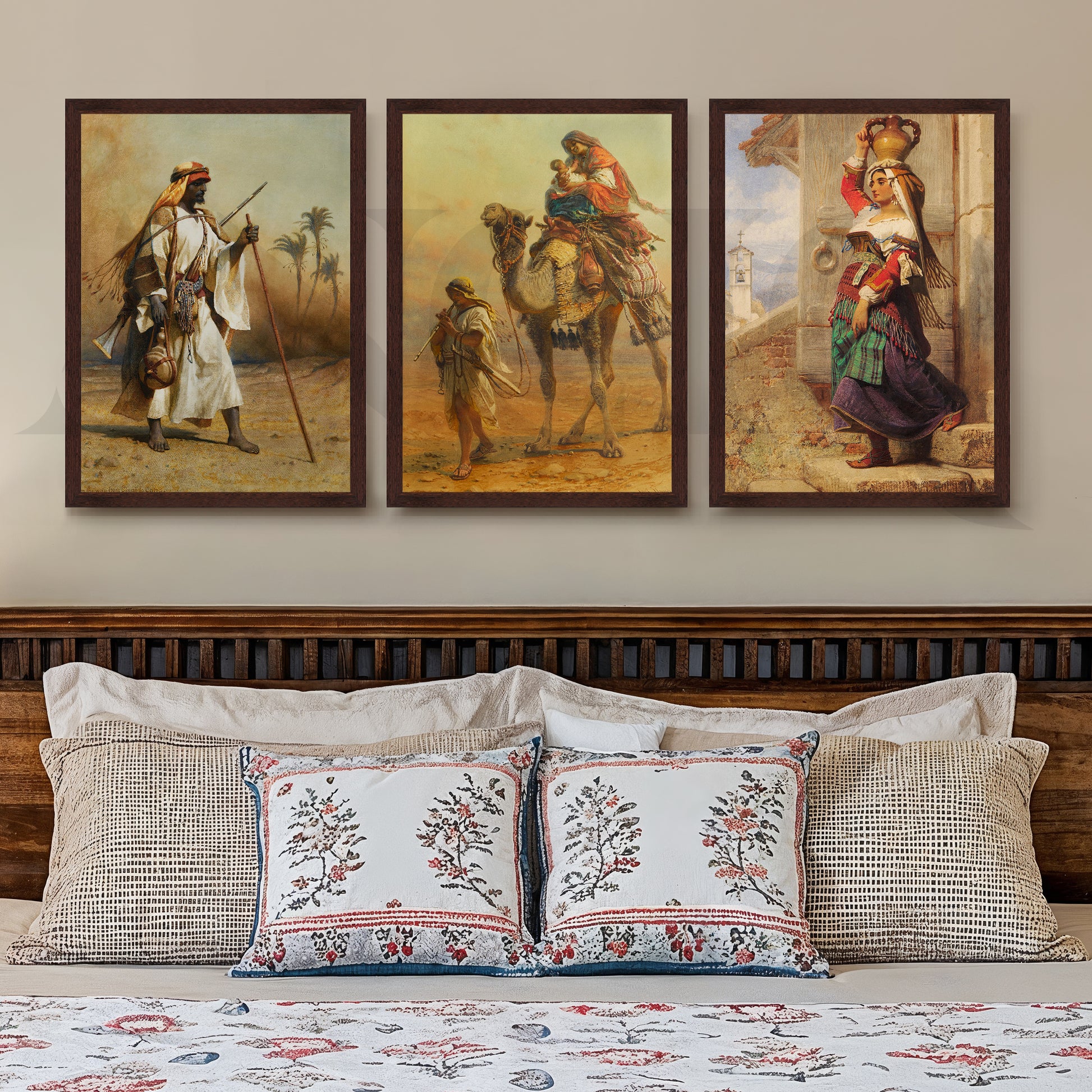 Vintage Desert Nomad Journey Gallery Wall – Set of 3 Classic Artworks - 18 x 24 Inches for Stylish Bedroom