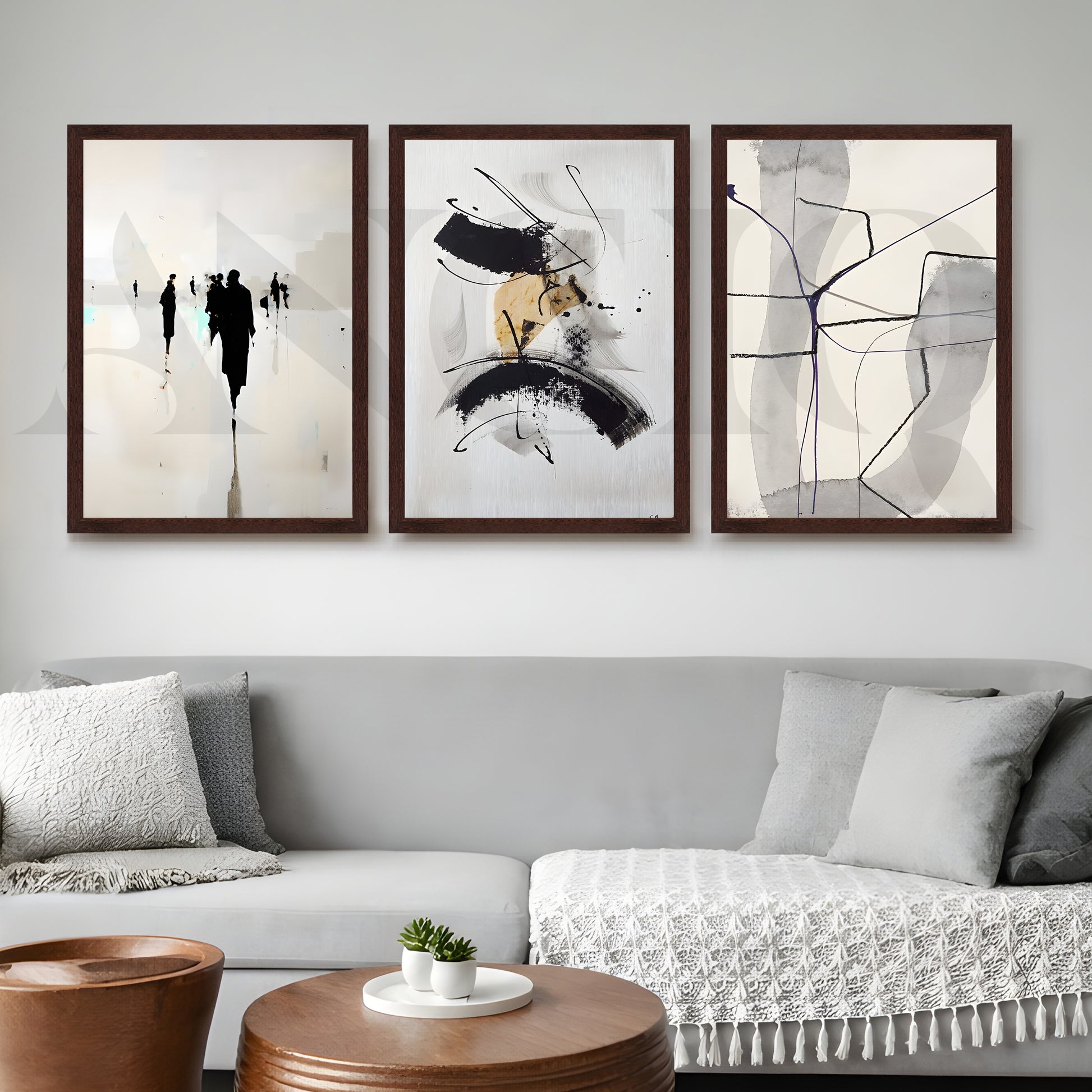 Minimal Ink Expressions Gallery Wall – Set of 3 Modern Abstract Artworks - 18 x 24 Inches for Entryway/Hallway