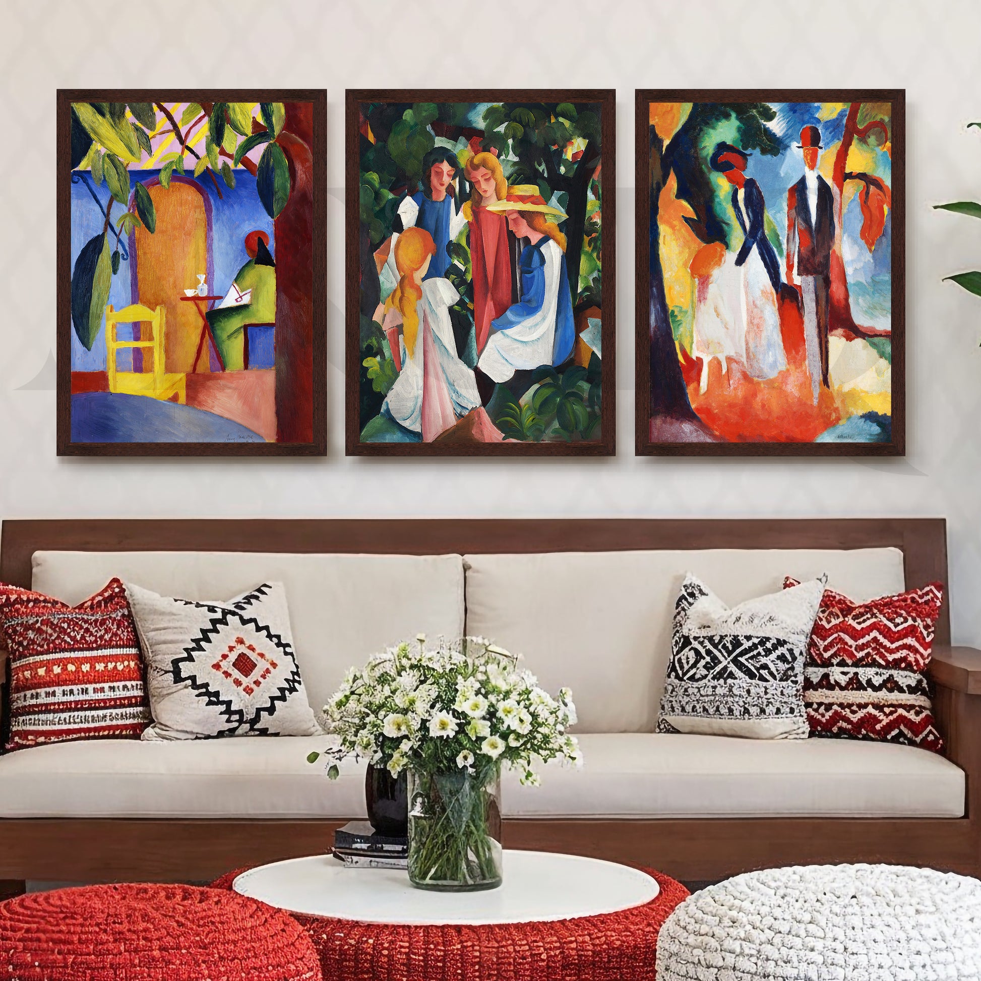 Expressionist Garden Scenes Gallery Wall – Set of 3 Modern Artworks - 18 x 24 Inches for Living Room