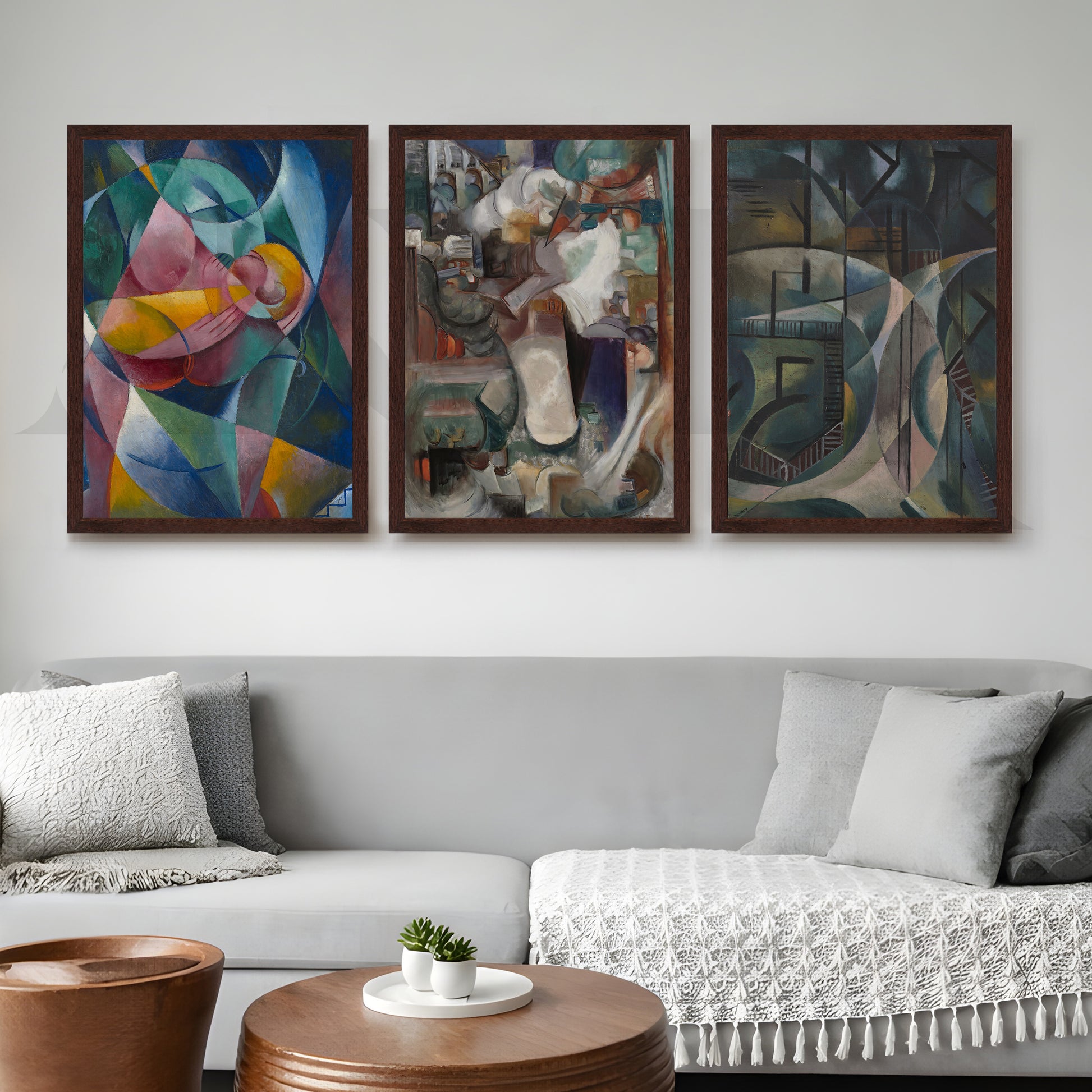 Modern Cubist Expression Gallery Wall – Set of 3 Abstract Artworks - 18 x 24 Inches for Living Room