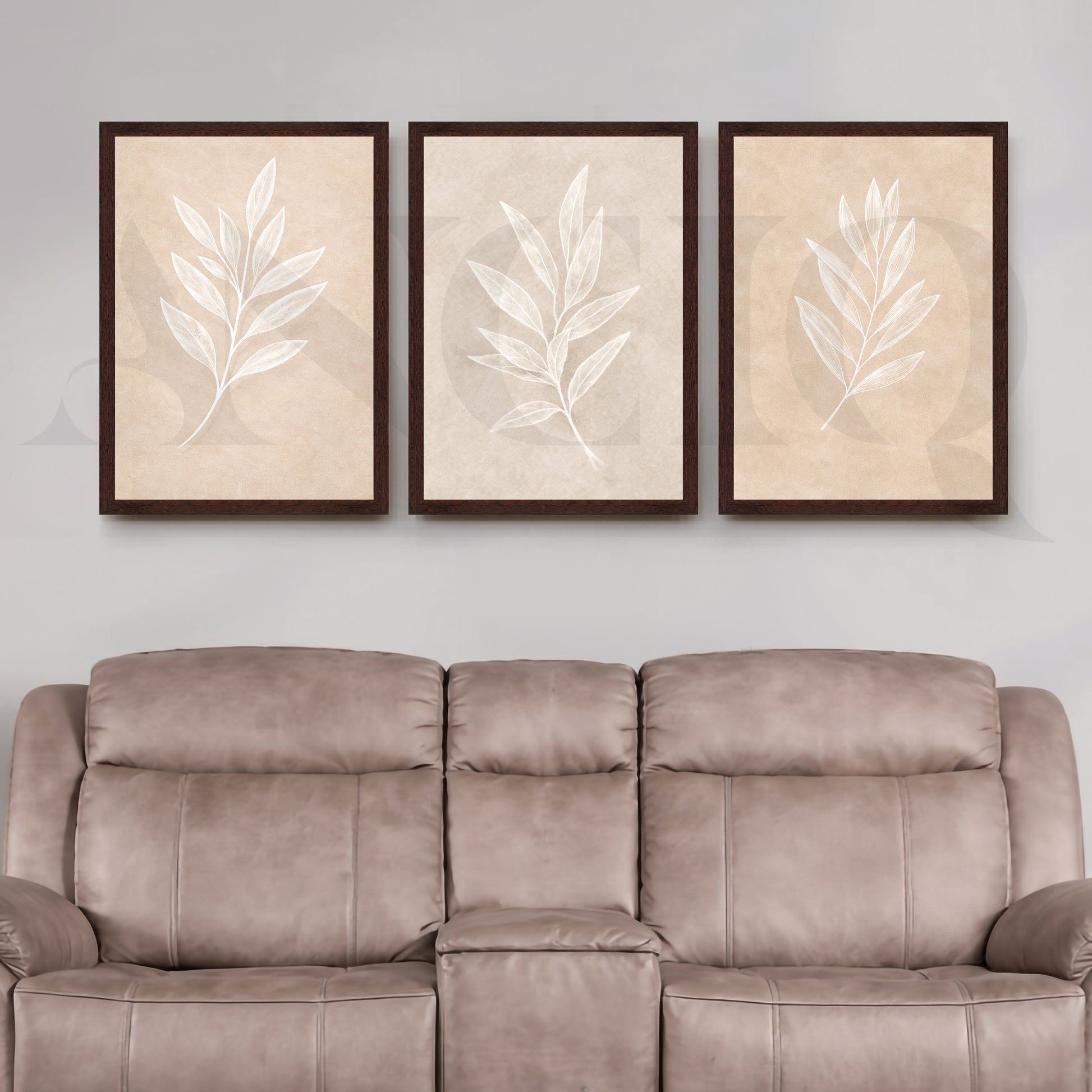 Minimal Leaf Imprint Gallery Wall – Set of 3 Botanical Artworks - 18 x 24 Inches for Living Room