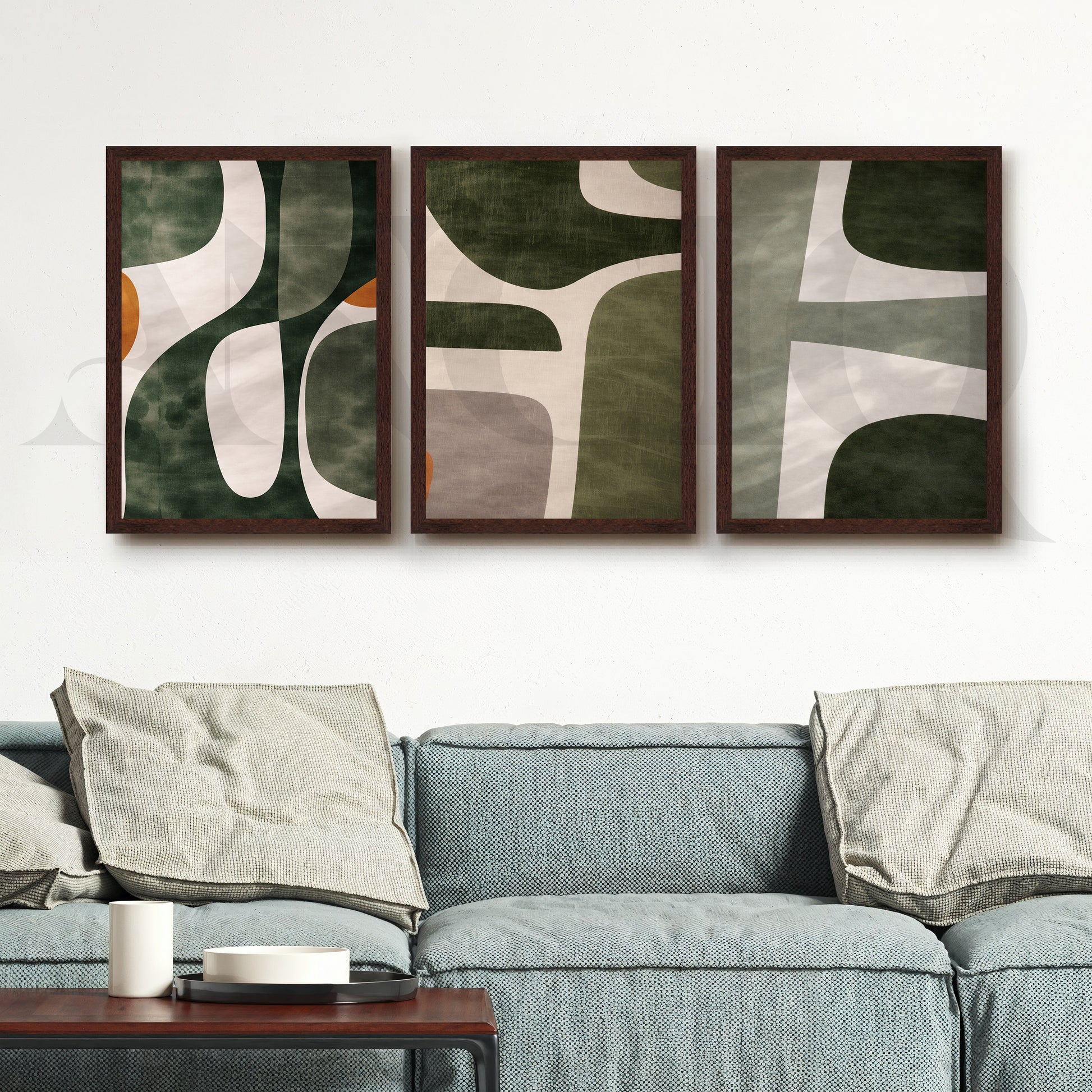 Organic Forms Abstract Gallery Wall – Set of 3 Contemporary Artworks - 18 x 24 Inches for Living Room