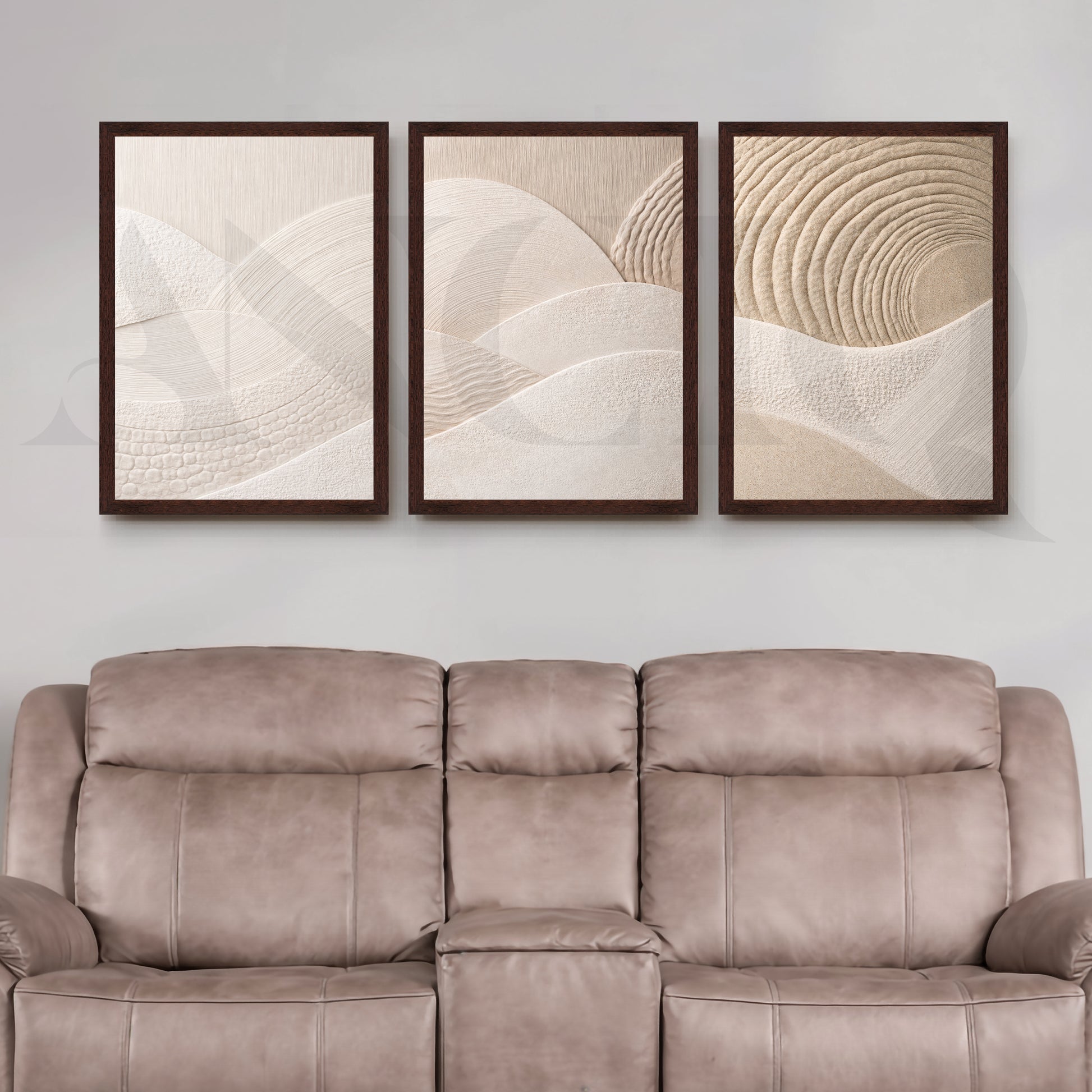 Neutral Textured Abstract Terrain Gallery Wall – Set of 3 Minimal Artworks - 18 x 24 Inches for Living Room