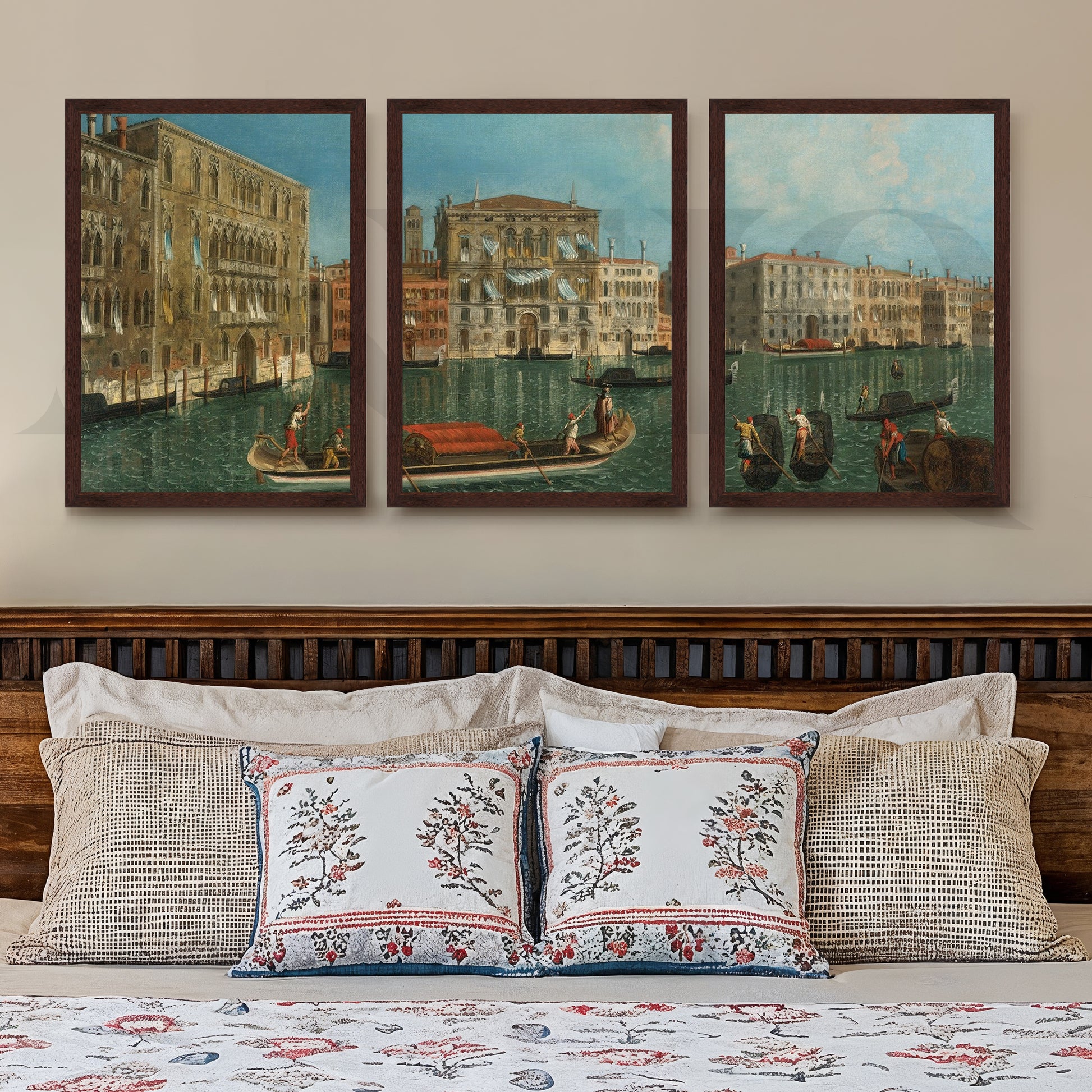Venetian Canal Cityscape Gallery Wall – Set of 3 Classic European Artworks - 18 x 24 Inches for Stylish Bedroom
