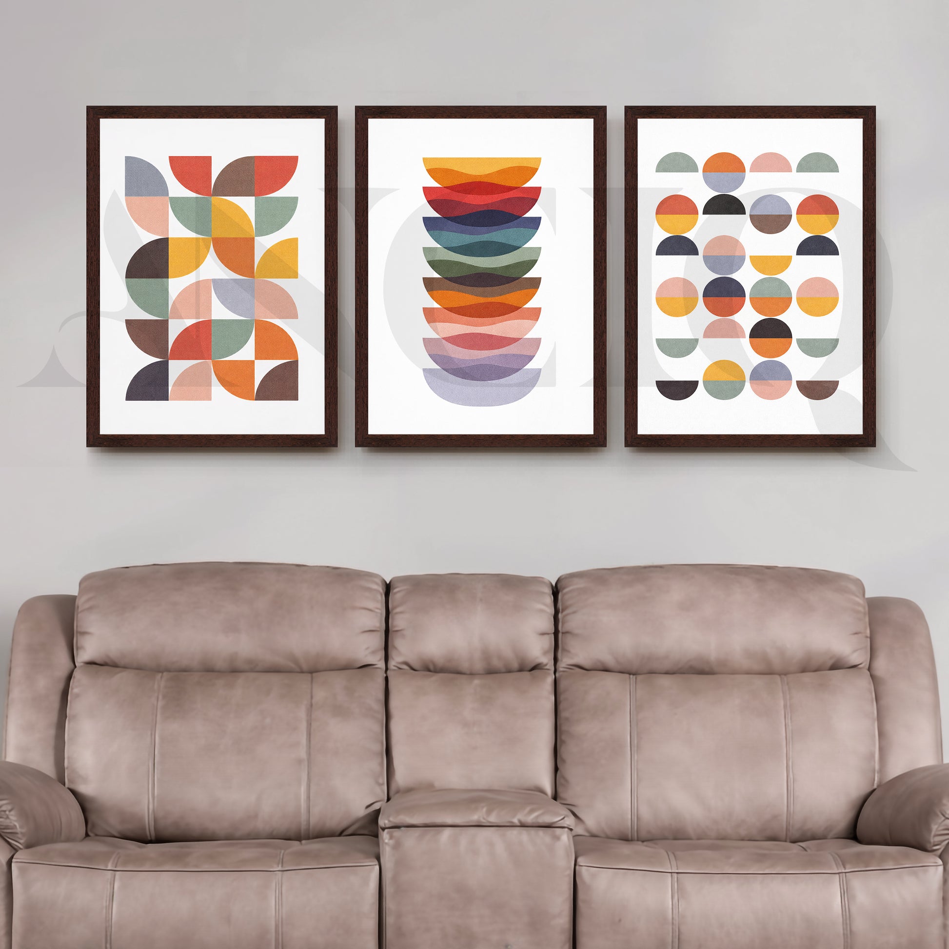 Retro Geometric Harmony Gallery Wall – Set of 3 Modern Abstract Artworks - 18 x 24 Inches for Living Room