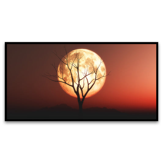 Landscape with old tree silhouette against red moonlit sky Canvas Wall Painting for Living Room, Bedroom, Office.