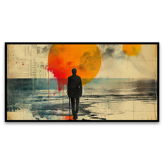 Man is standing water with sun him Canvas Wall Painting for Living Room, Bedroom, Office.