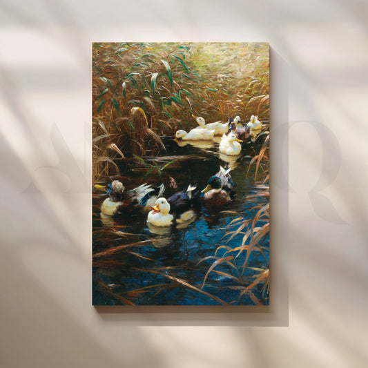 Ducks in Reeds Nature Canvas Artwork with Gallery Wrap