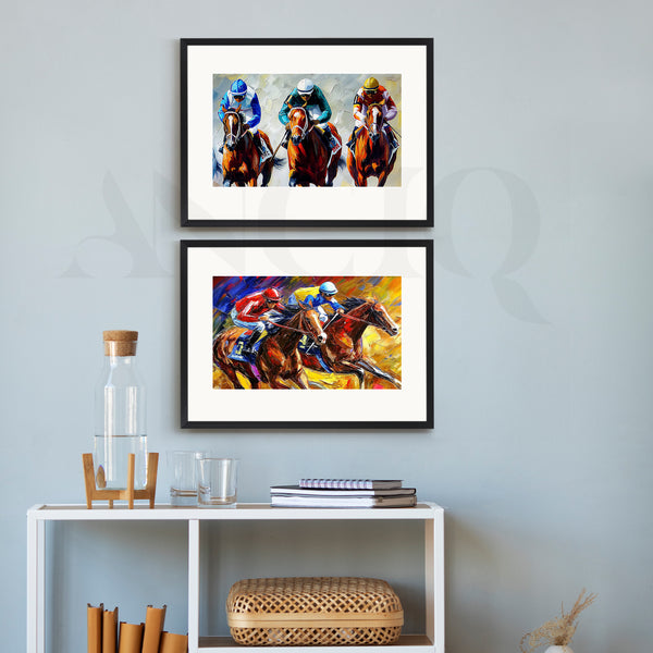 Racing Spirit – Colourful Horse Racing Gallery Wall Art Set of 2