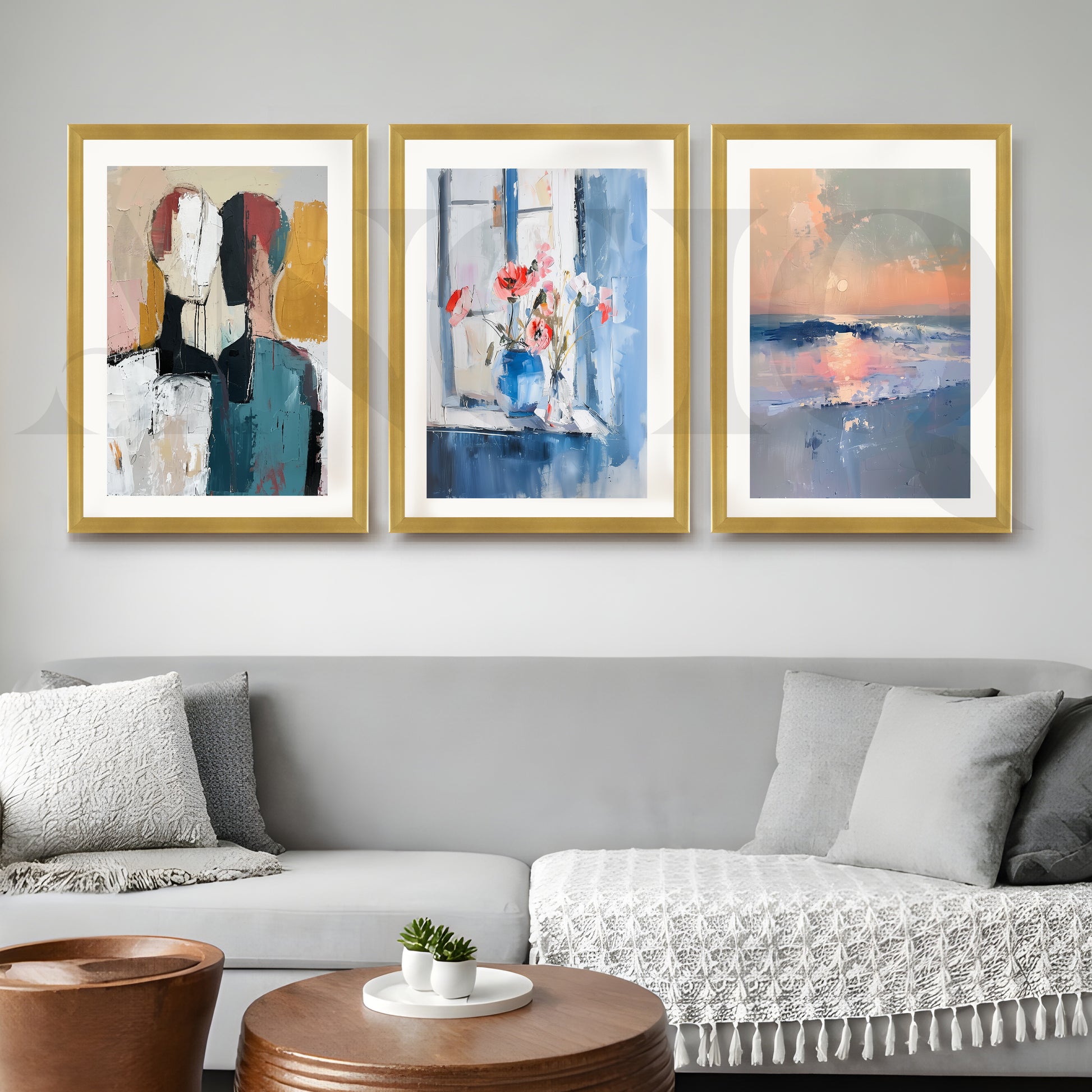 Contemporary Serenity Abstract Gallery Wall – Set of 3 Modern Artworks - 18 x 24 Inches for Living Room