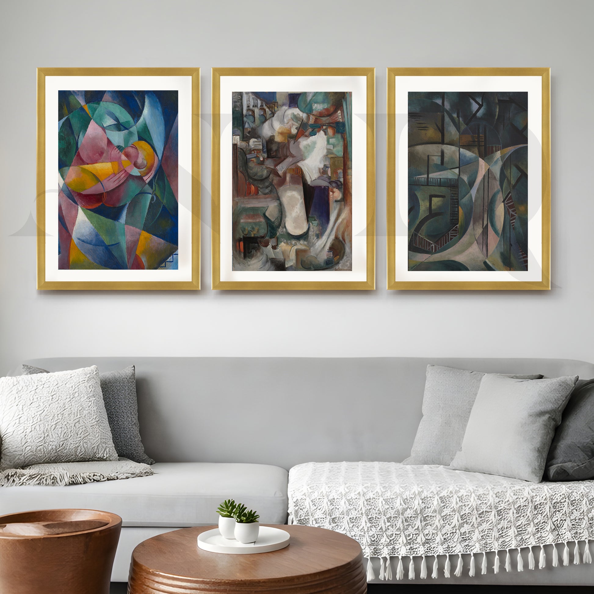 Modern Cubist Expression Gallery Wall – Set of 3 Abstract Artworks - 18 x 24 Inches for Living Room