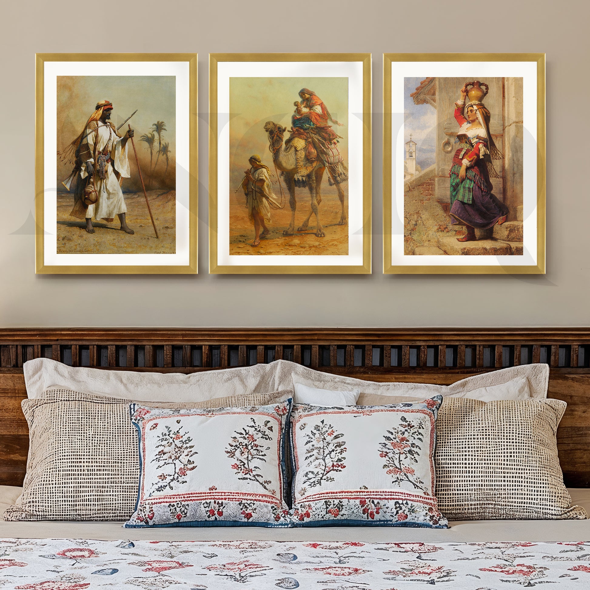 Vintage Desert Nomad Journey Gallery Wall – Set of 3 Classic Artworks - 18 x 24 Inches for Stylish Bedroom