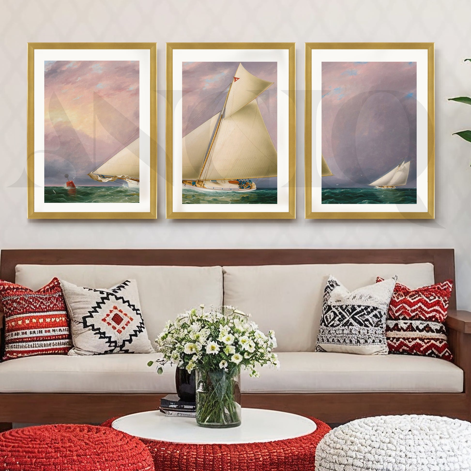 Classic Sailing Regatta Gallery Wall – Set of 3 Nautical Artworks - 18 x 24 Inches for Living Room