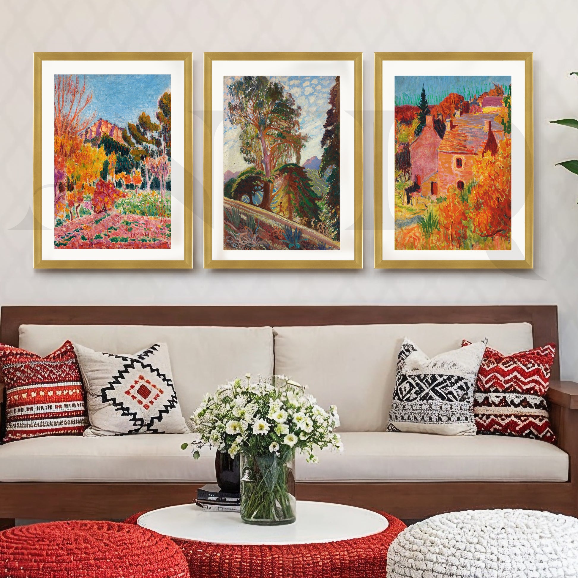 Vibrant Impressionist Countryside Gallery Wall – Set of 3 Vibrant Artworks - 18 x 24 Inches for Living Room