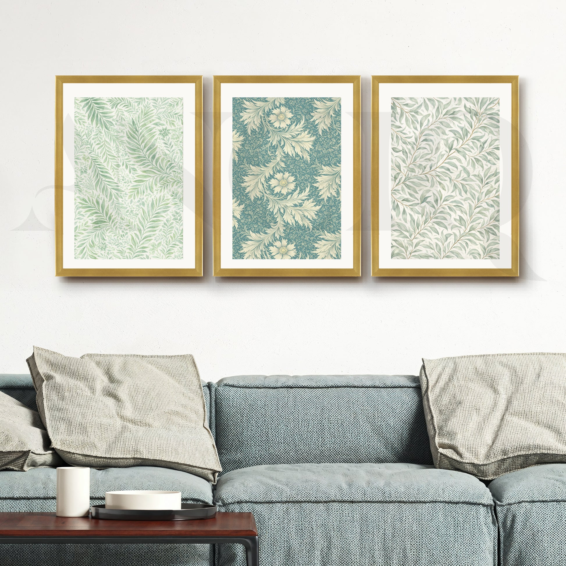 Vintage Botanical Textile Gallery Wall – Set of 3 Pattern Artworks - 18 x 24 Inches for Living Room