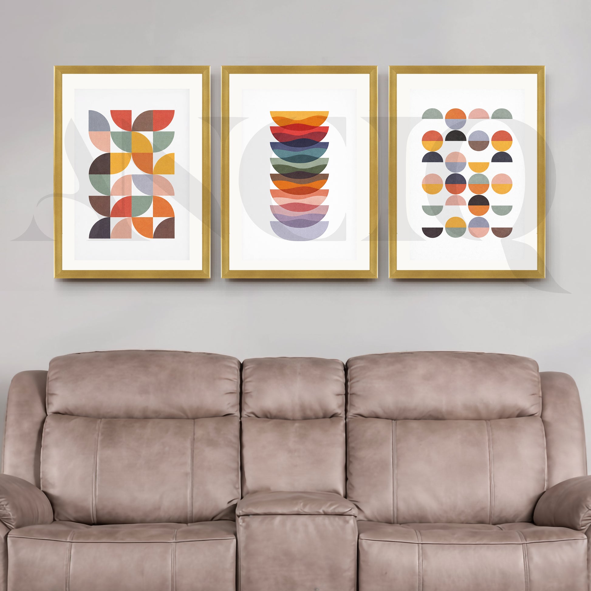 Retro Geometric Harmony Gallery Wall – Set of 3 Modern Abstract Artworks - 18 x 24 Inches for Living Room