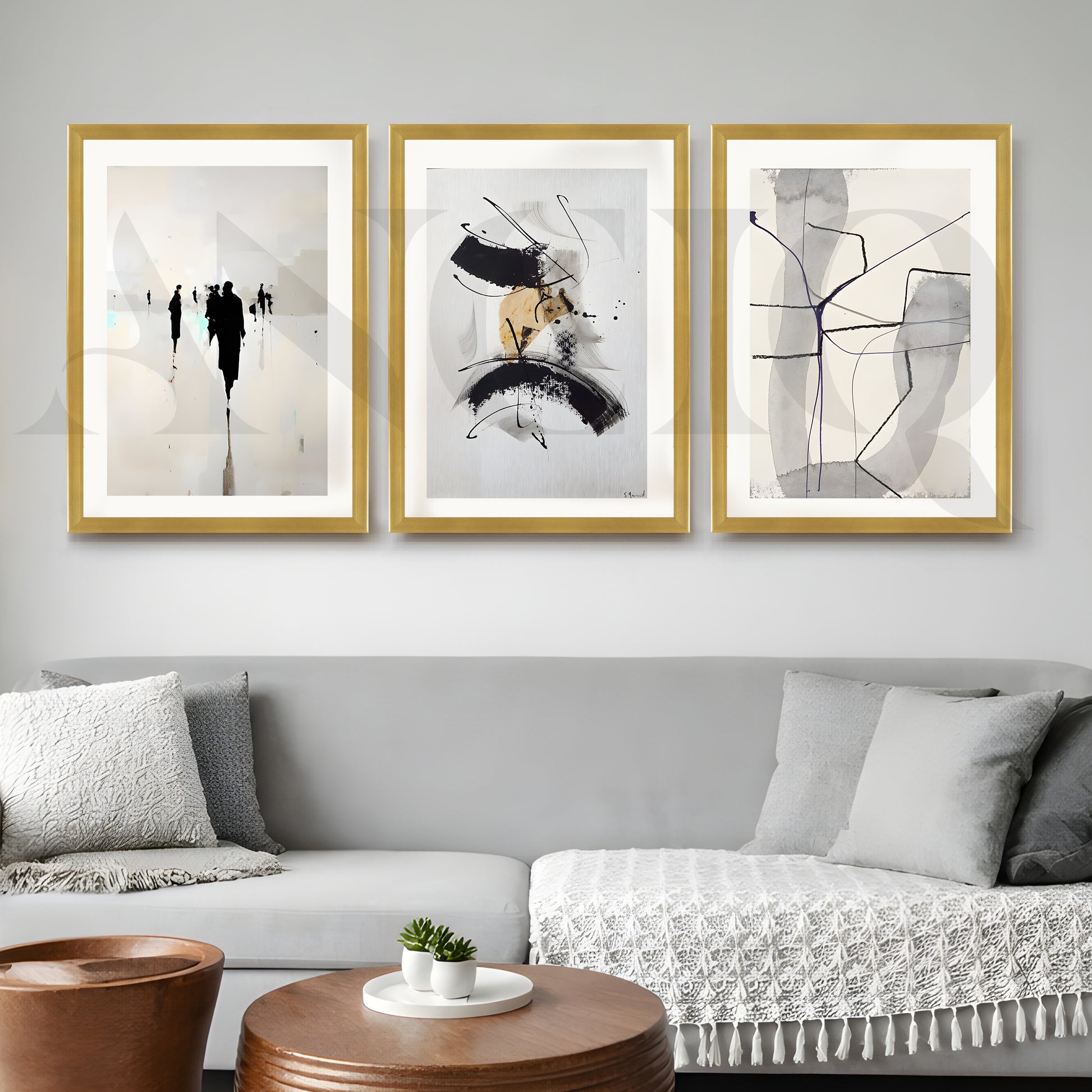 Minimal Ink Expressions Gallery Wall – Set of 3 Modern Abstract Artworks - 18 x 24 Inches for Entryway/Hallway