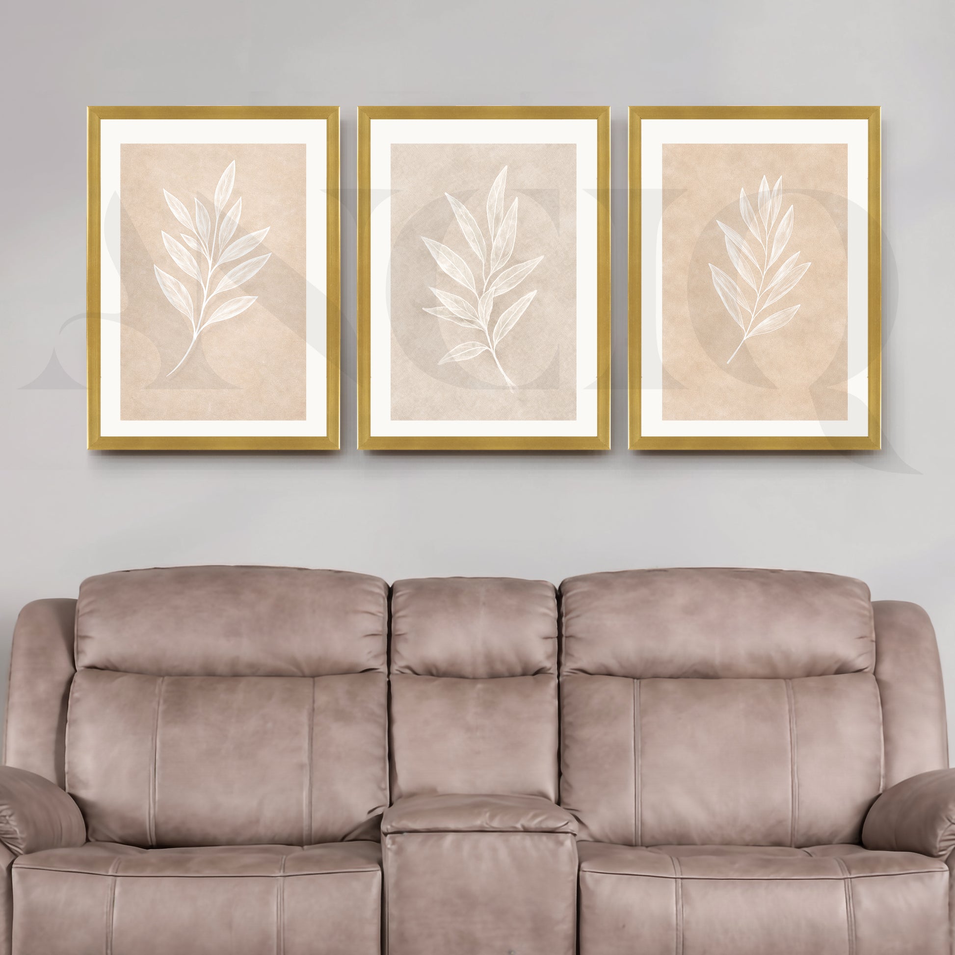 Minimal Leaf Imprint Gallery Wall – Set of 3 Botanical Artworks - 18 x 24 Inches for Living Room