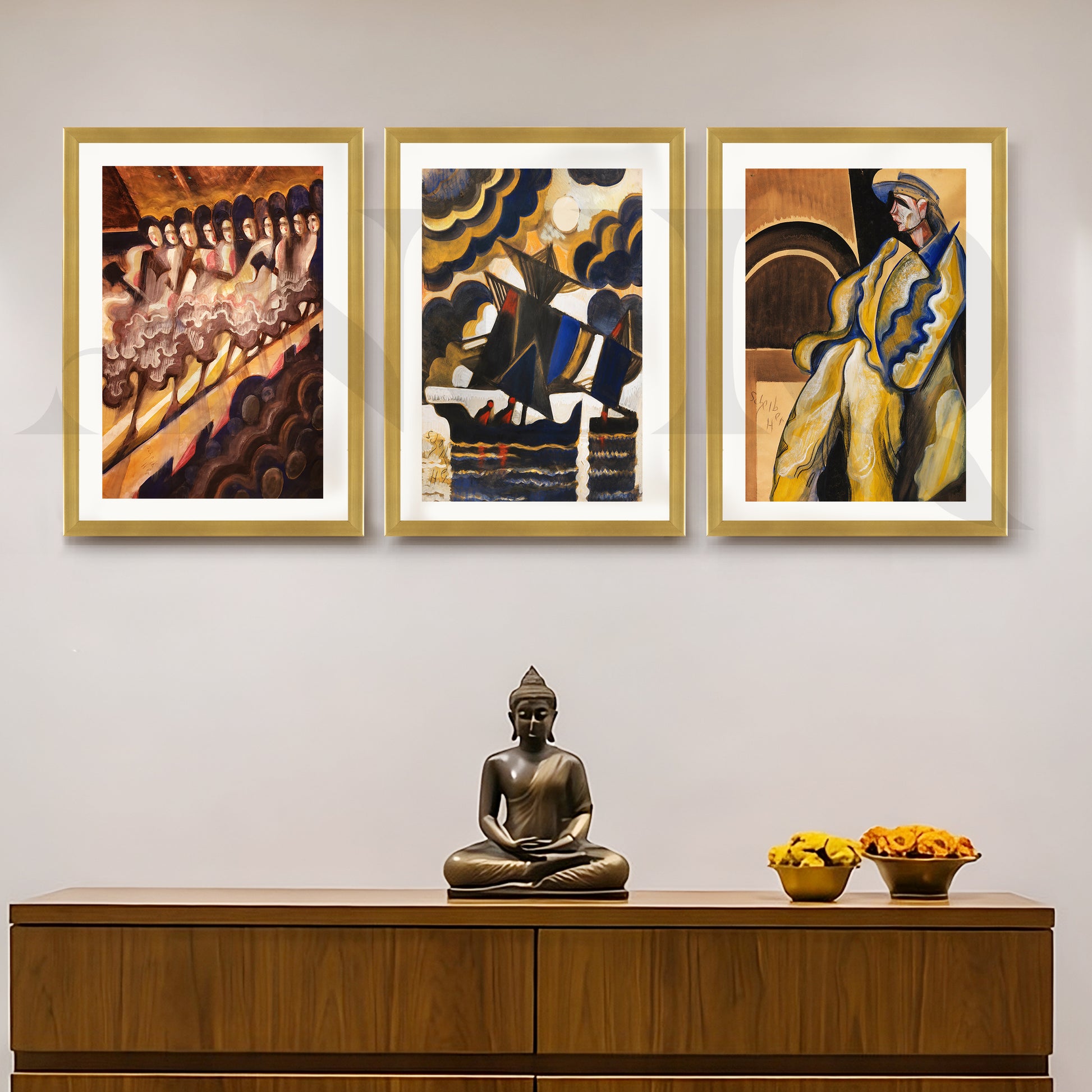 Vintage Avant-Garde Narrative Gallery Wall – Set of 3 Expressionist Artworks - 18 x 24 Inches for Entryway/Hallway