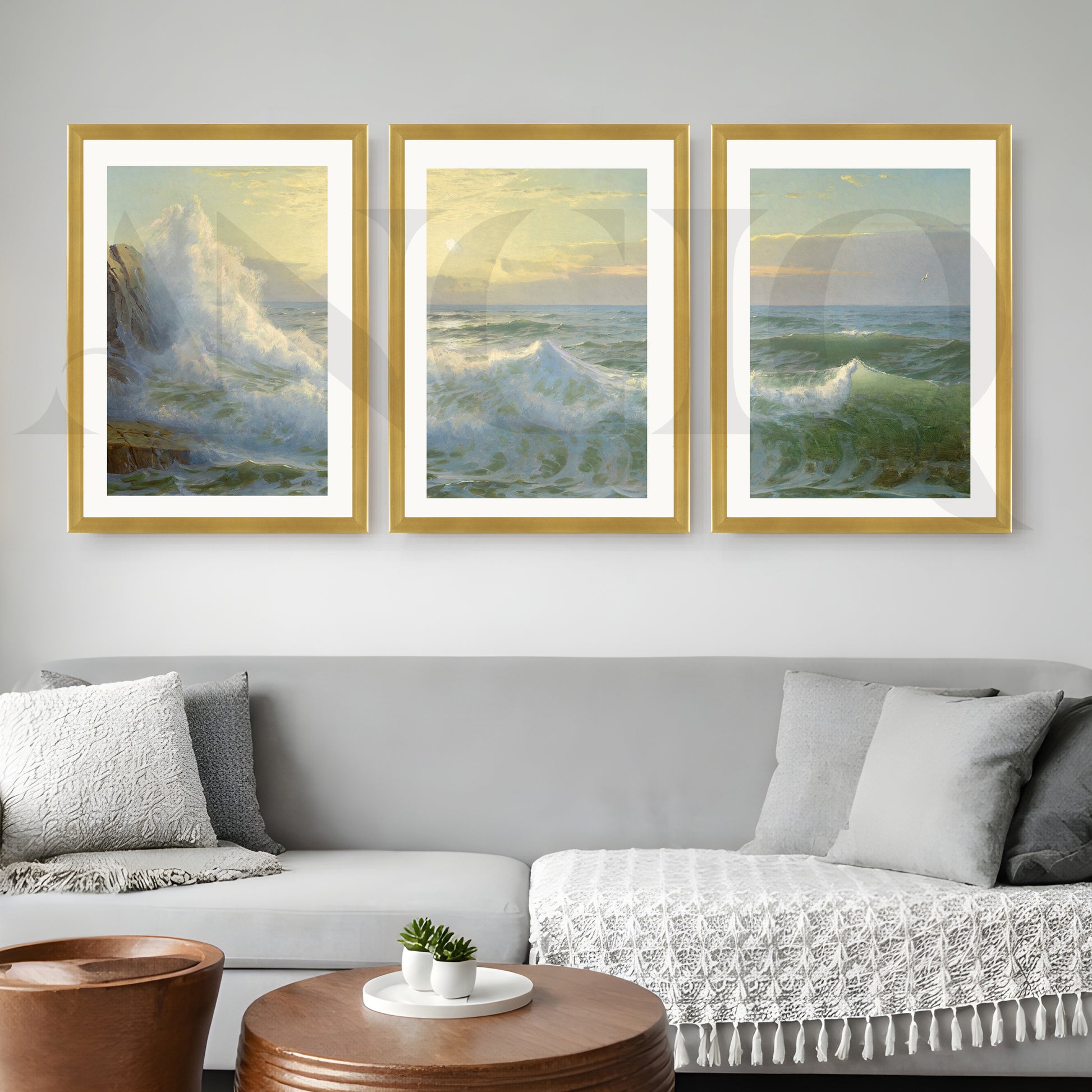 Ocean Waves Seascape Gallery Wall – Set of 3 Classic Coastal Artworks - 18 x 24 Inches for Living Room