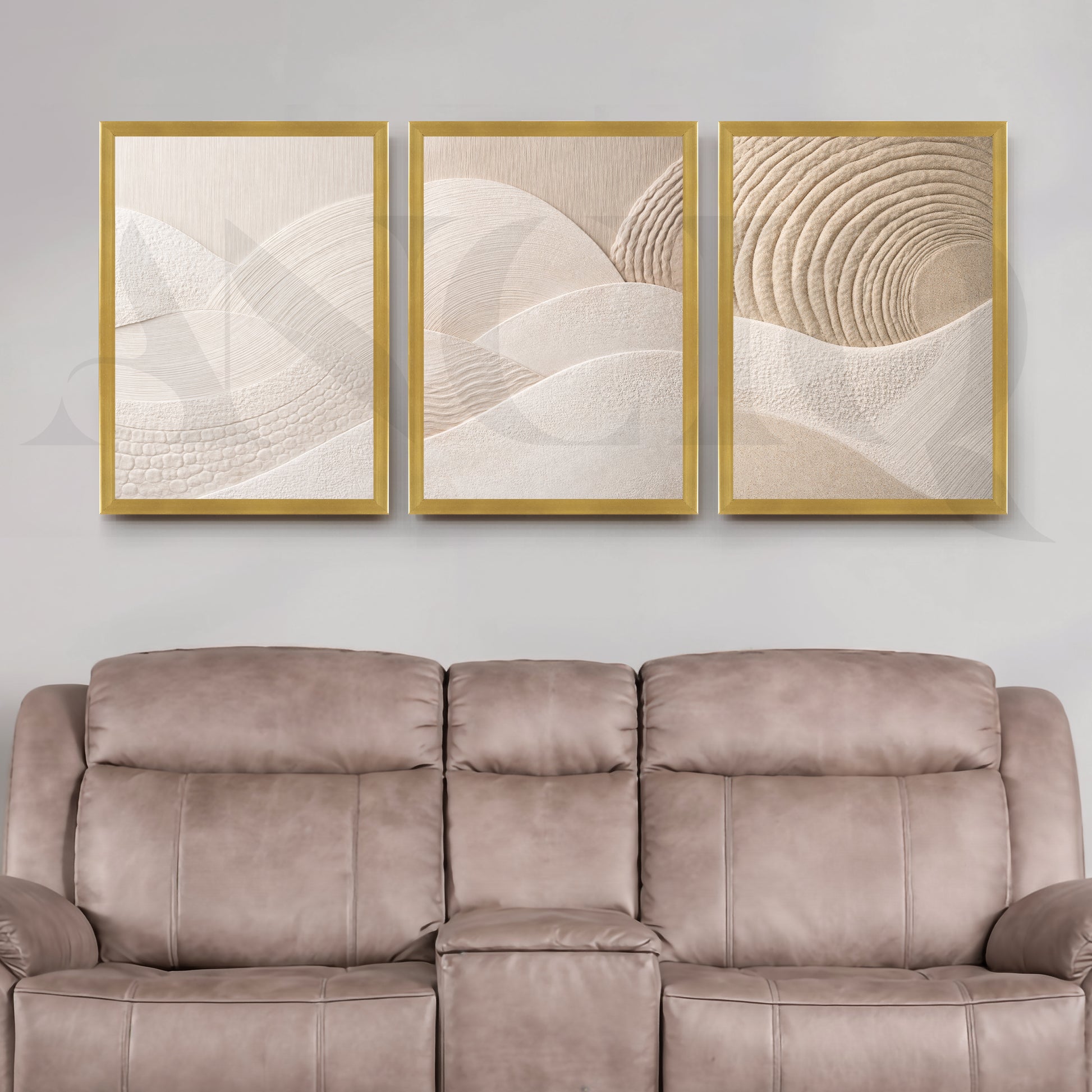 Neutral Textured Abstract Terrain Gallery Wall – Set of 3 Minimal Artworks - 18 x 24 Inches for Living Room