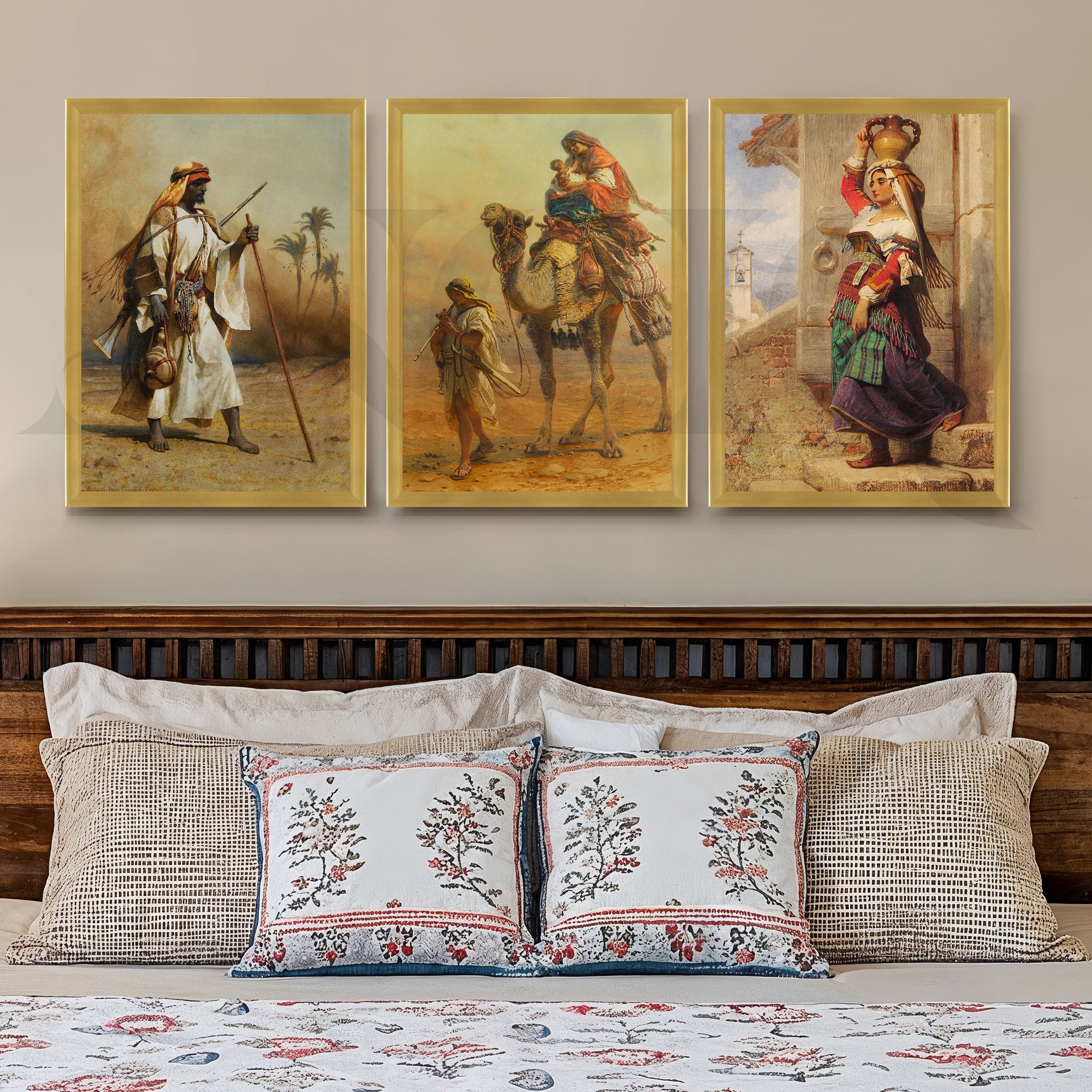 Vintage Desert Nomad Journey Gallery Wall – Set of 3 Classic Artworks - 18 x 24 Inches for Stylish Bedroom