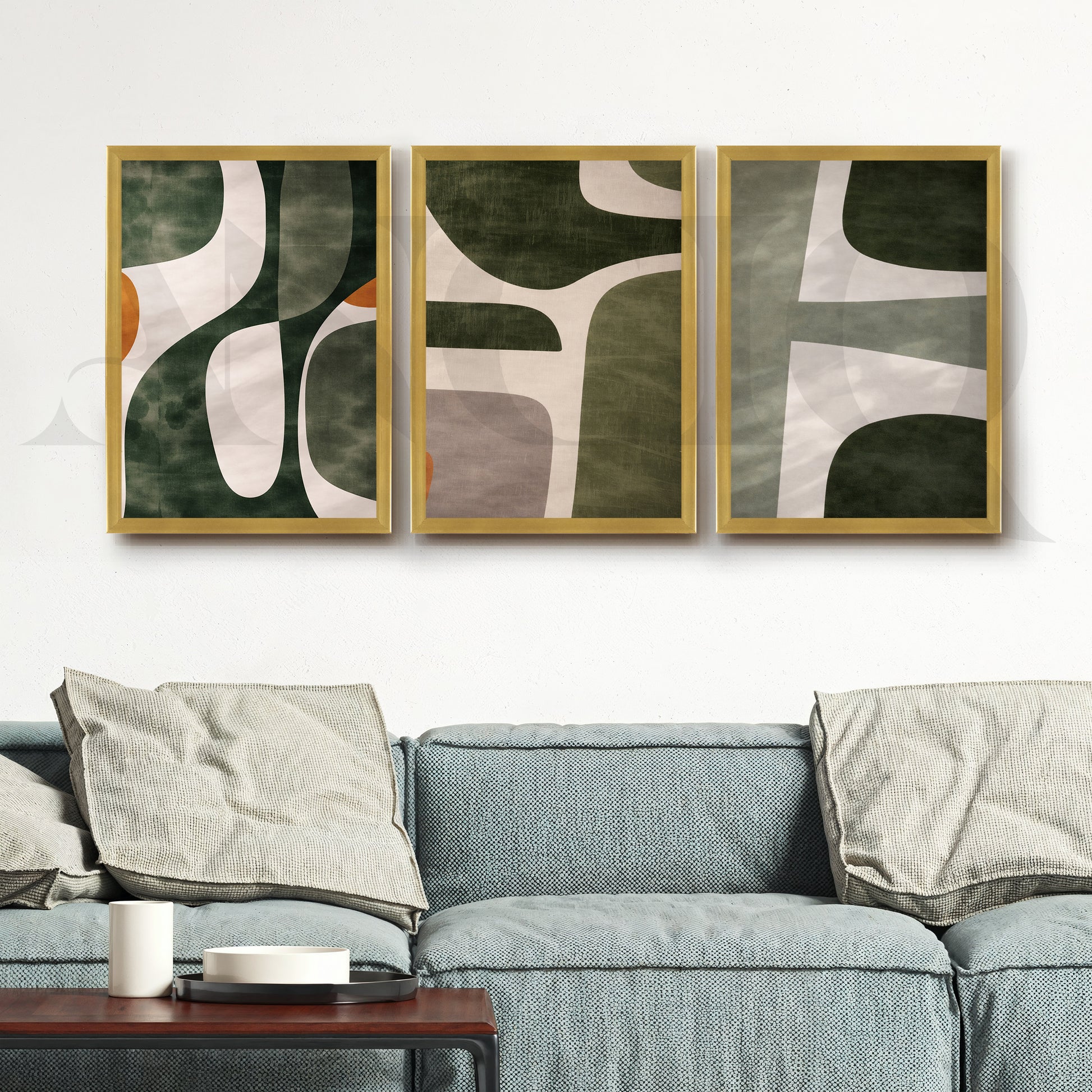 Organic Forms Abstract Gallery Wall – Set of 3 Contemporary Artworks - 18 x 24 Inches for Living Room
