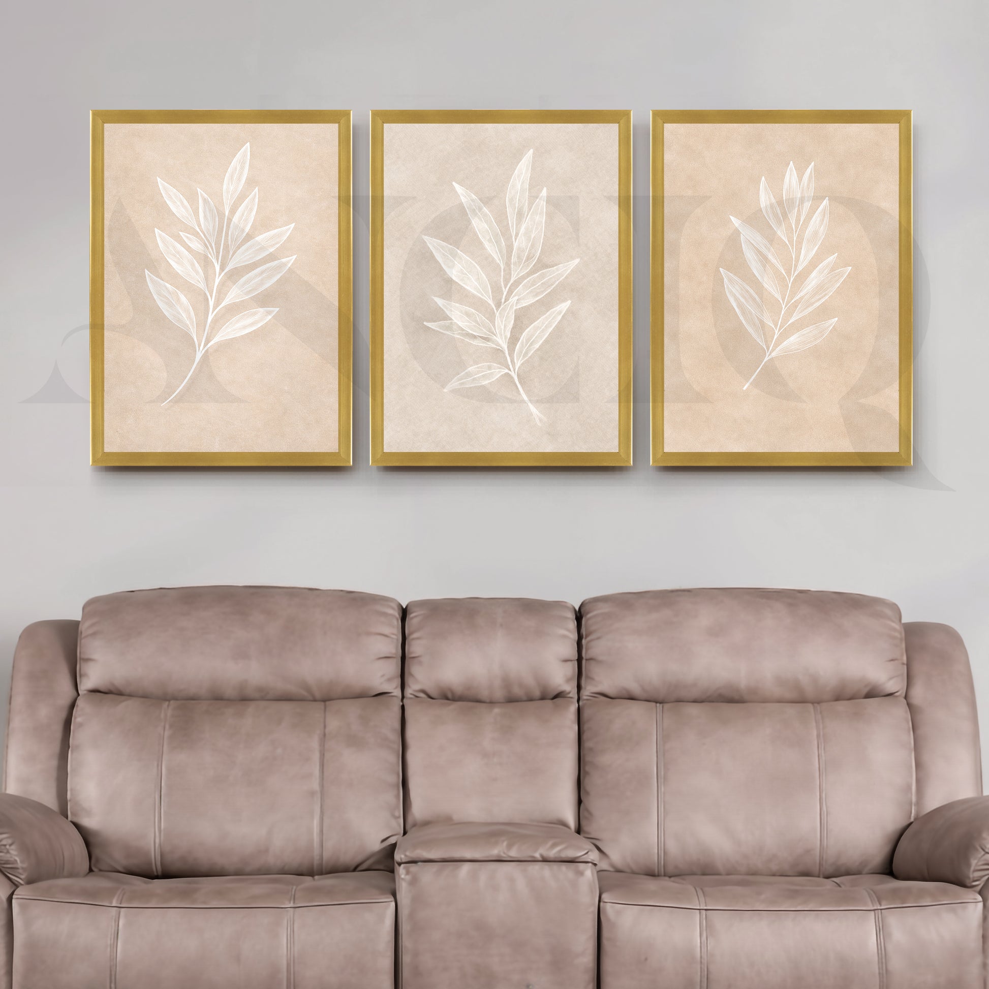 Minimal Leaf Imprint Gallery Wall – Set of 3 Botanical Artworks - 18 x 24 Inches for Living Room