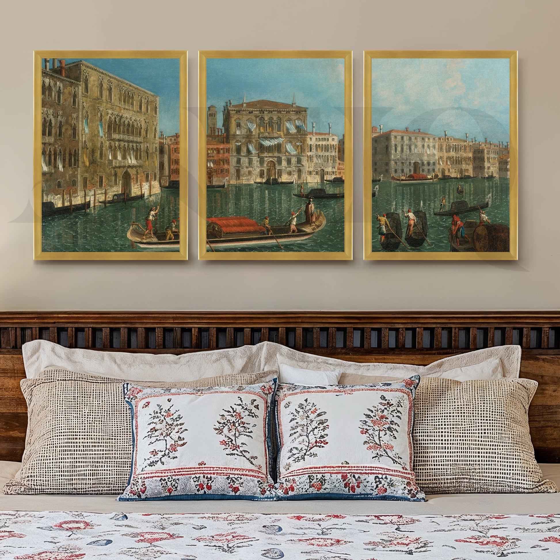 Venetian Canal Cityscape Gallery Wall – Set of 3 Classic European Artworks - 18 x 24 Inches for Stylish Bedroom