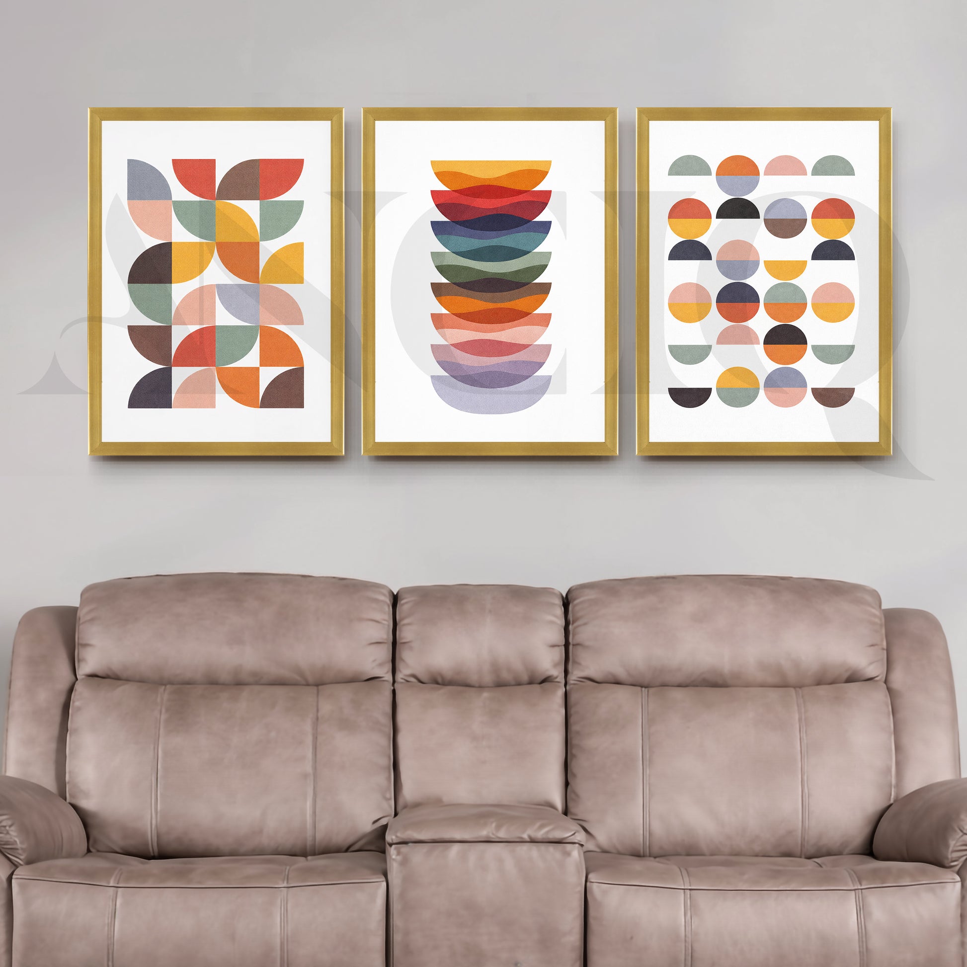 Retro Geometric Harmony Gallery Wall – Set of 3 Modern Abstract Artworks - 18 x 24 Inches for Living Room